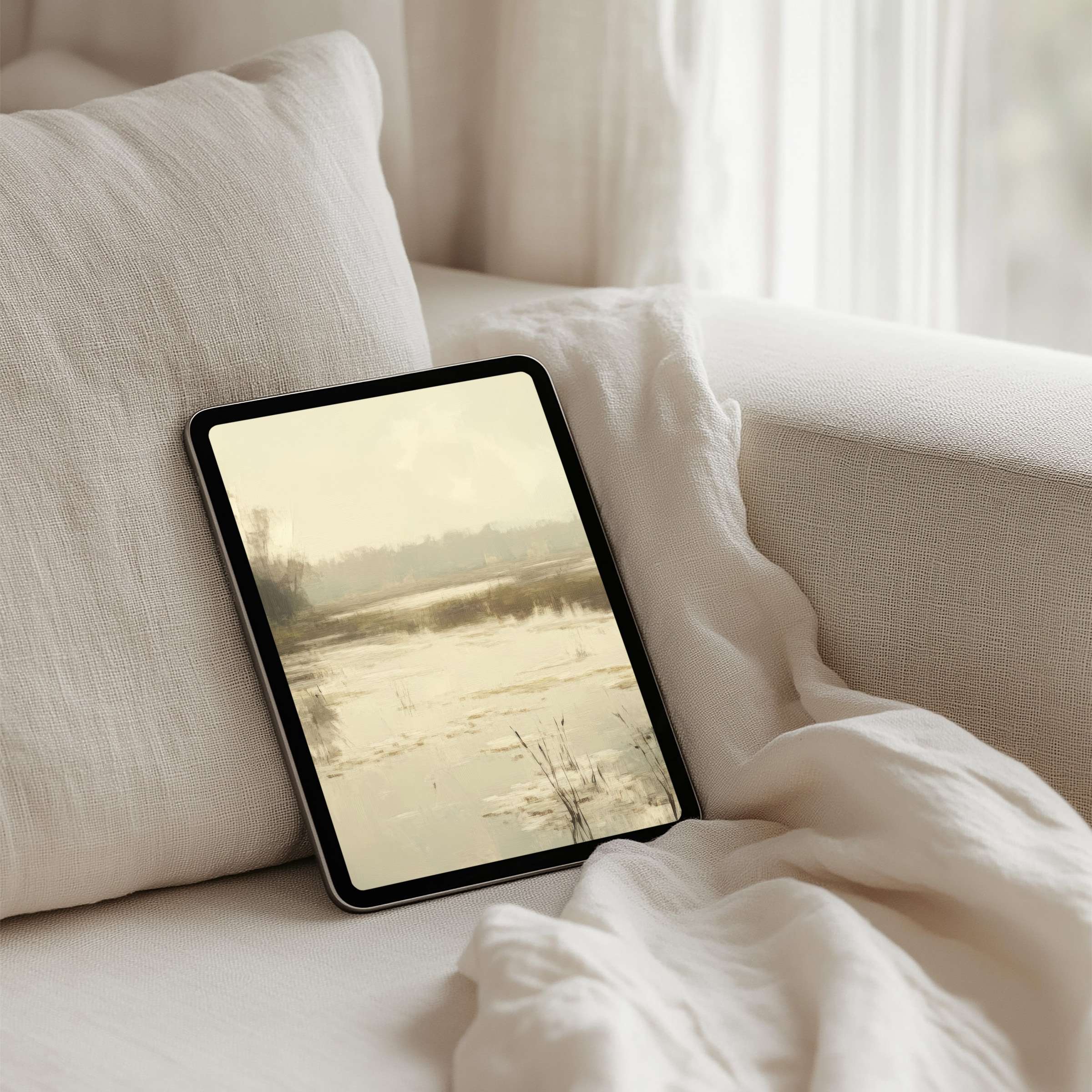 Tranquil watercolor landscape as iPad background creates calm inspiration for your tablet instant download for mindful elegance