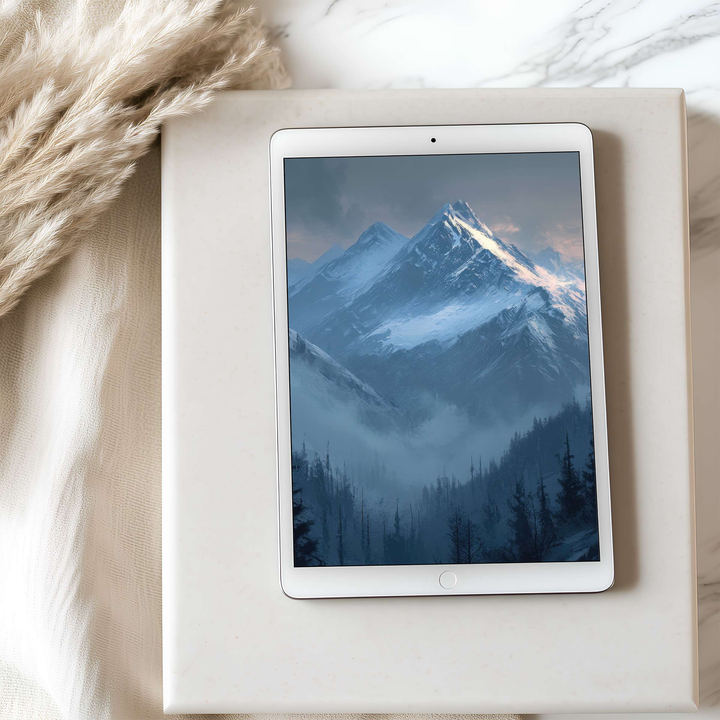 Tranquil mountain scene tablet wallpaper offers high resolution serenity for iPad and Android, perfect digital download for design harmony