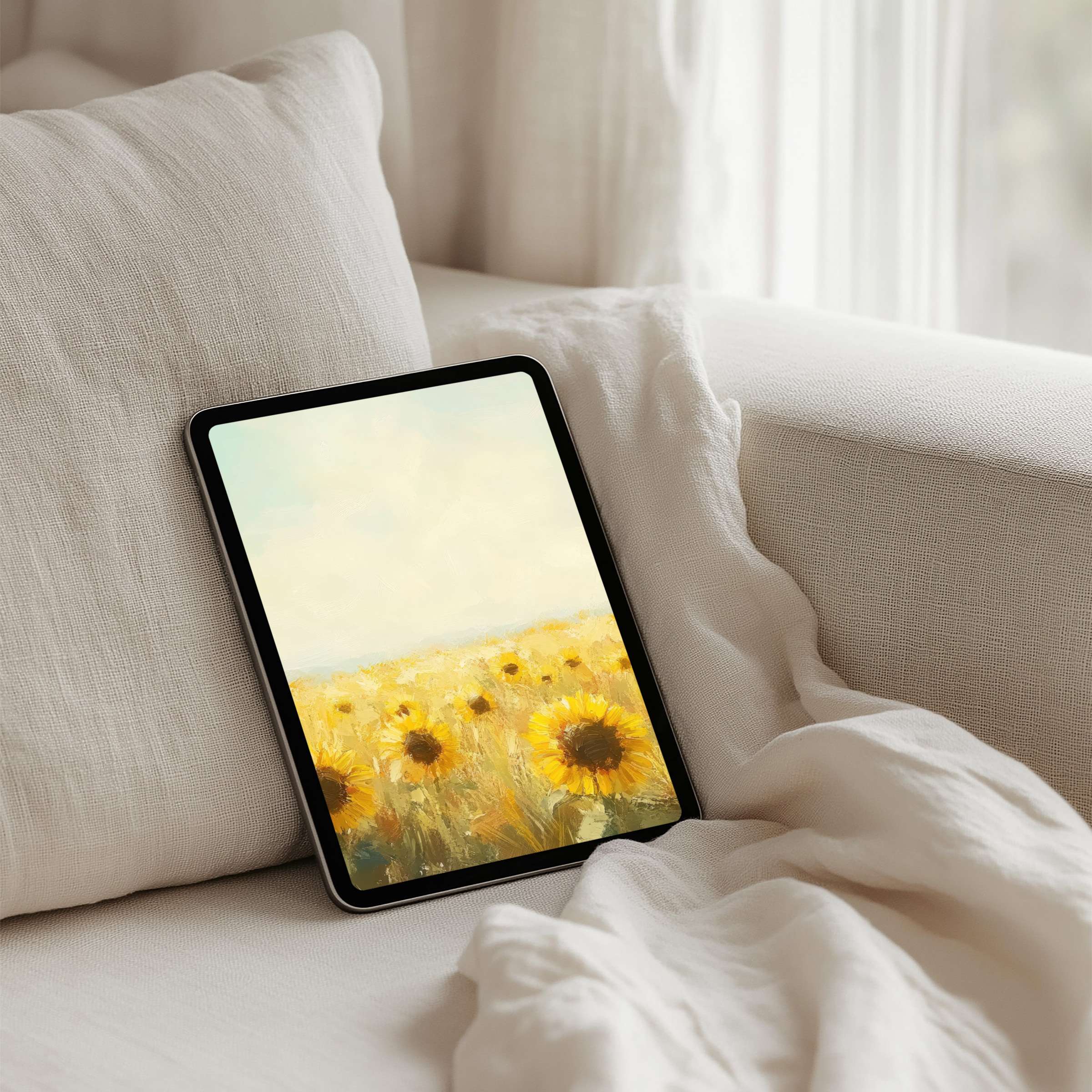 Elegant sunflower iPad background for tablets brings calm and inspiration with instant download for peaceful interiors