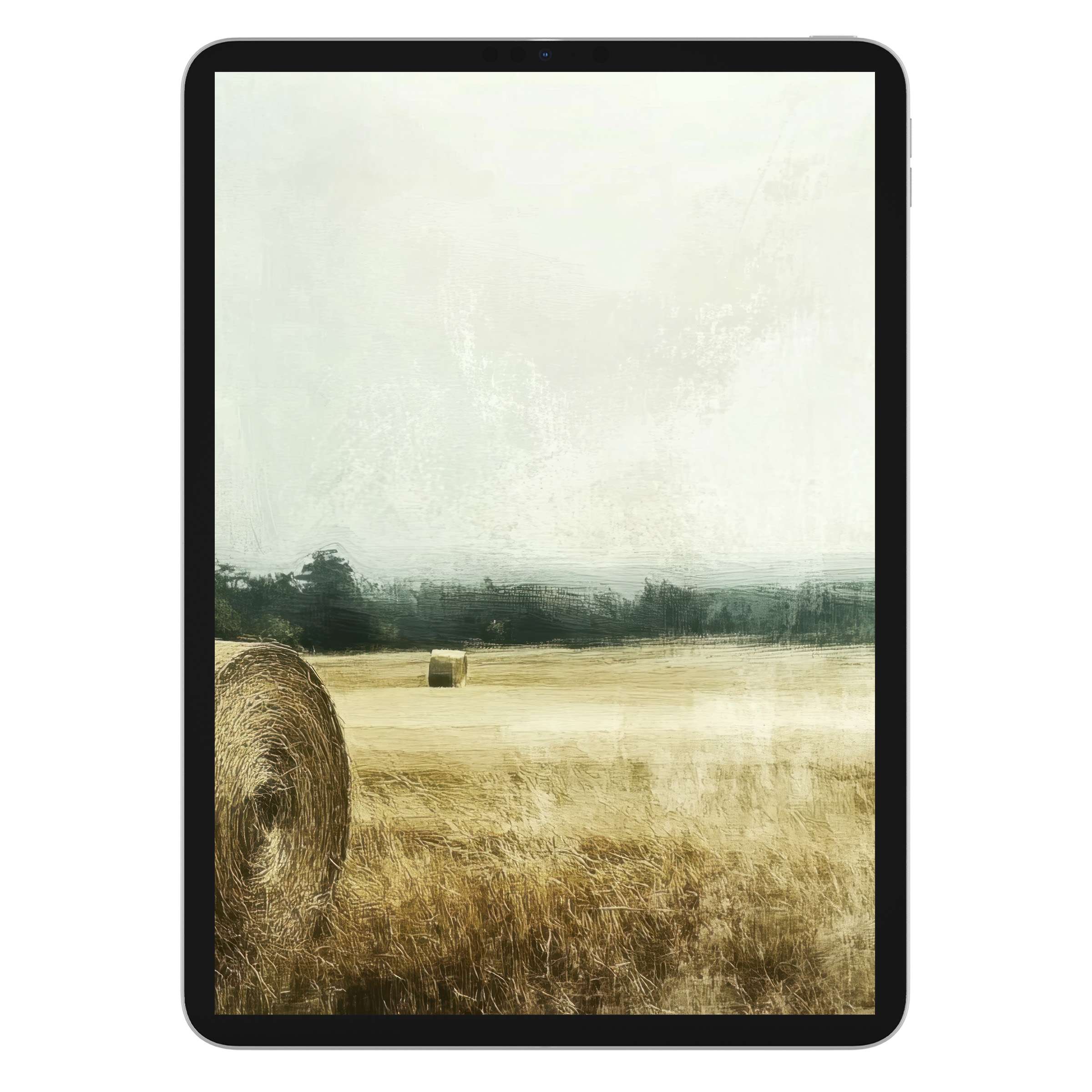 Tranquil rural scene landscape iPad wallpaper with textured fields for tablet background digital download serene tablet art