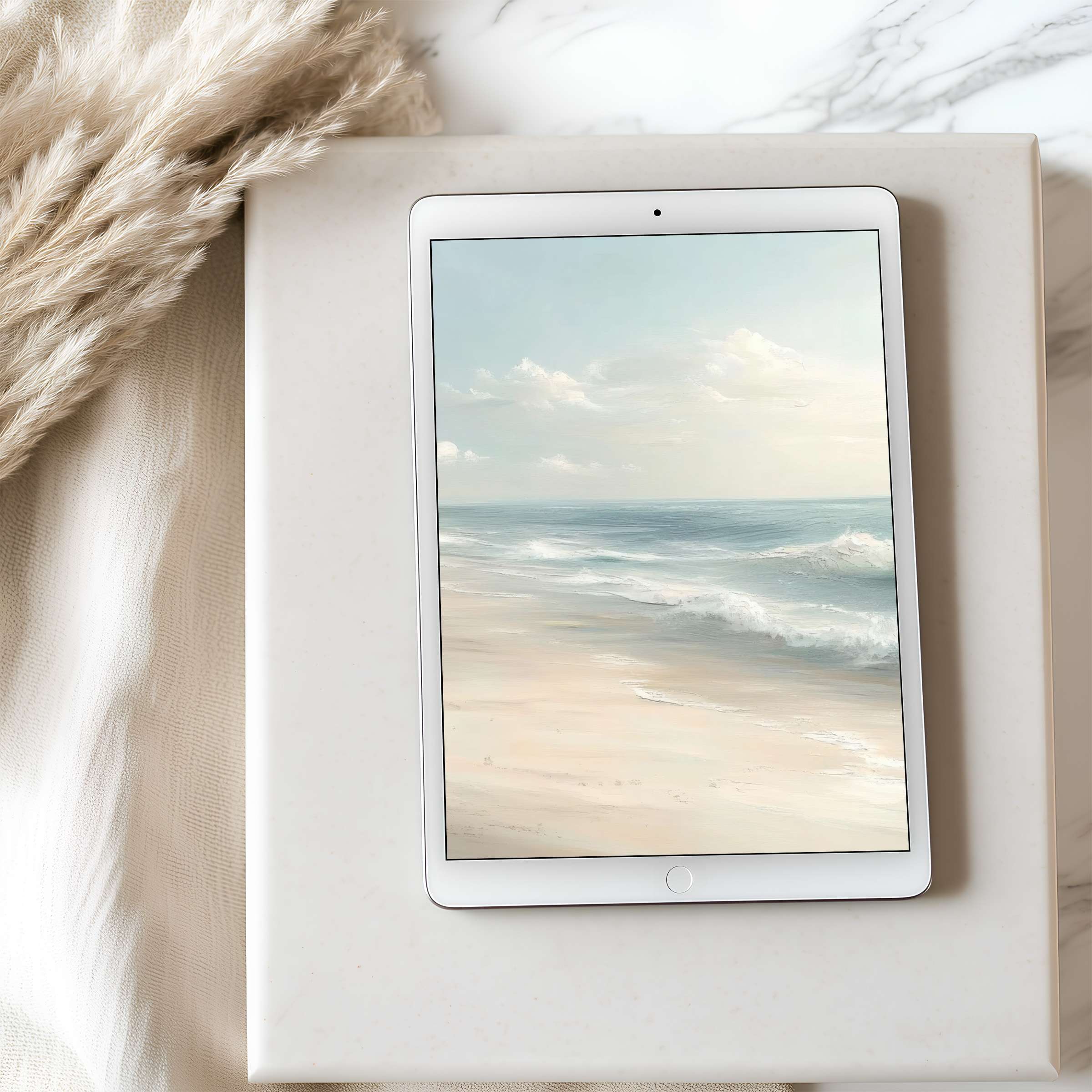 Coastal-inspired tablet wallpaper featuring serene sea waves and sky, perfect for iPad and Android tablets, offering high-resolution tranquility