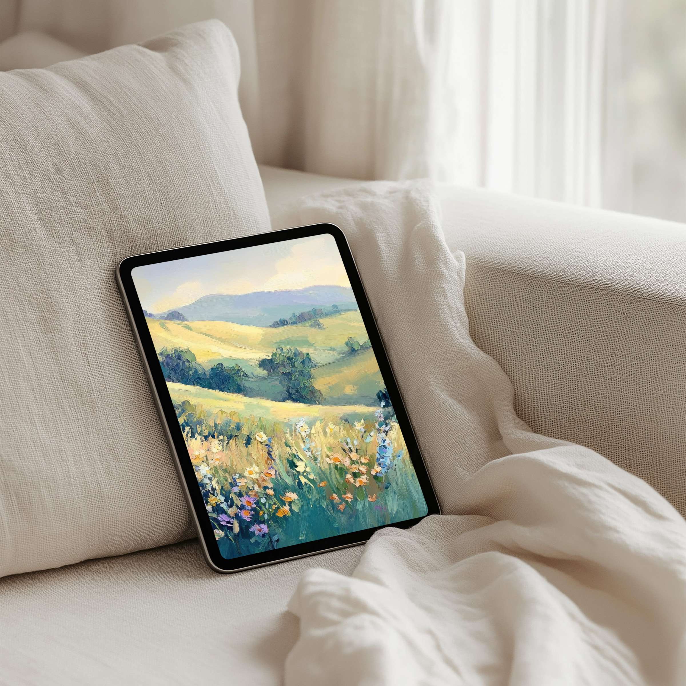 Warm landscape art iPad background for tablets offering calm elegance and instant download for mindful inspiration