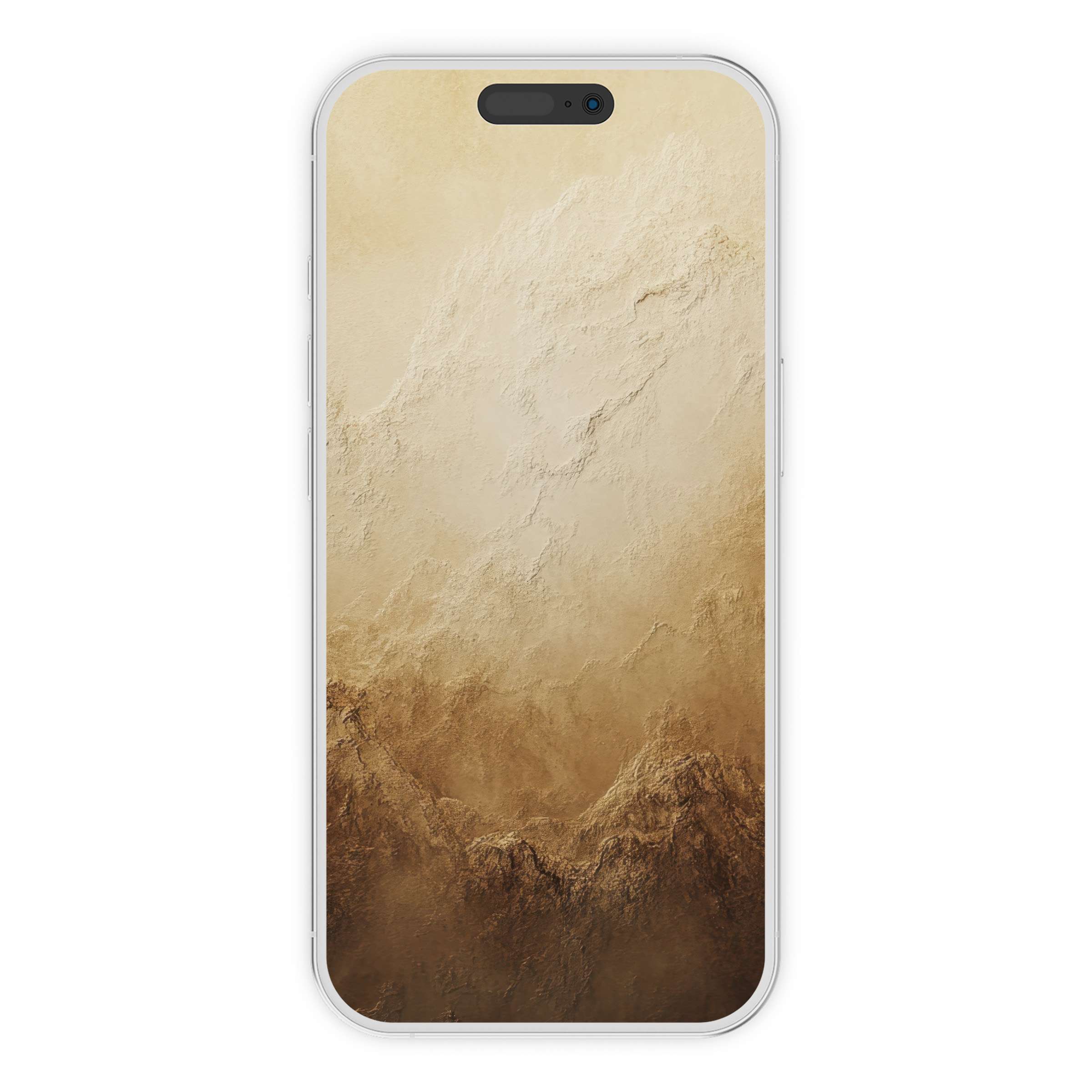 Elegant beige and earthy tones form a calming mountain landscape iPhone wallpaper phone background, available as a digital download for both Android and iOS devices
