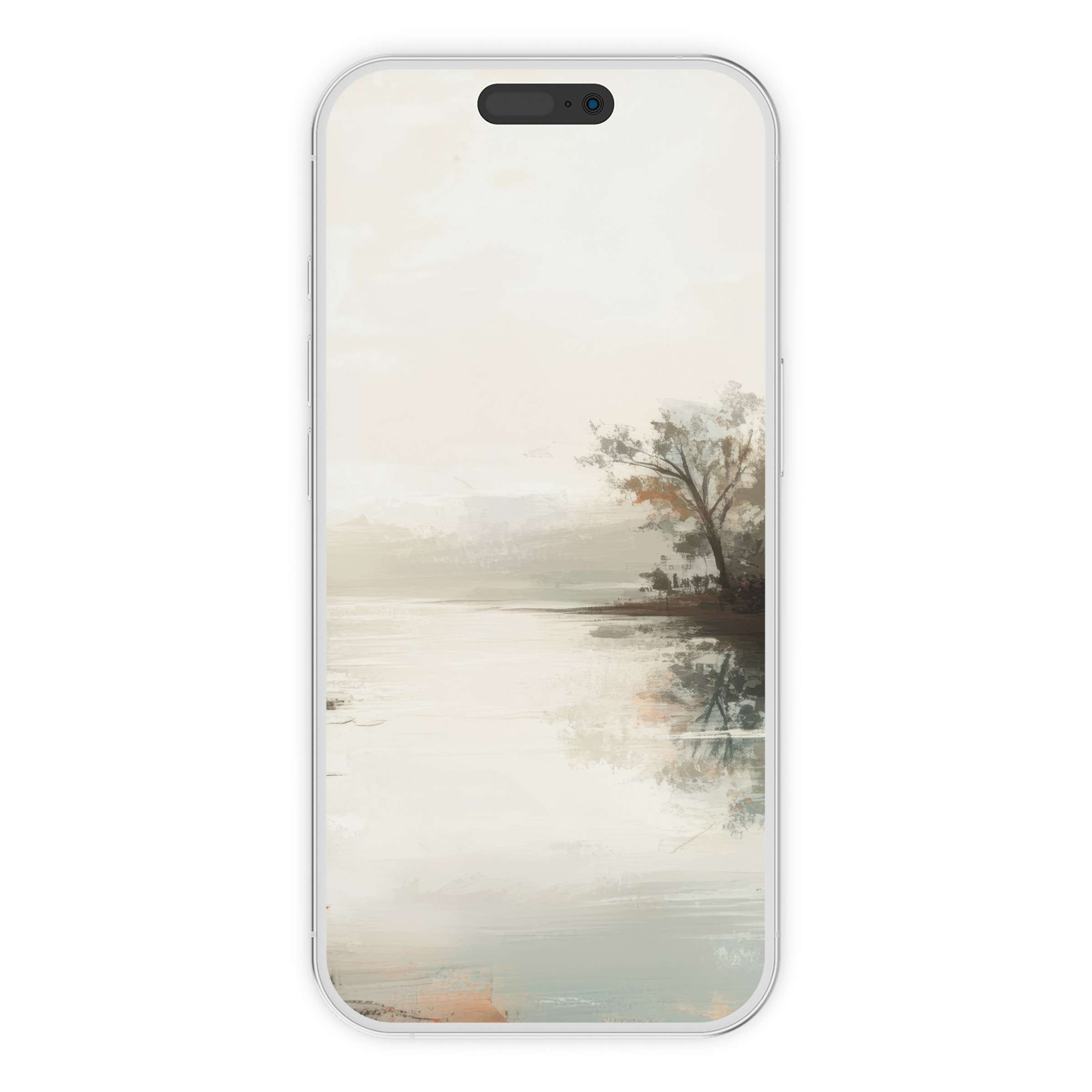 Calming landscape iPhone wallpaper features serene pastel hues and watercolor textures, suitable for phone background digital download