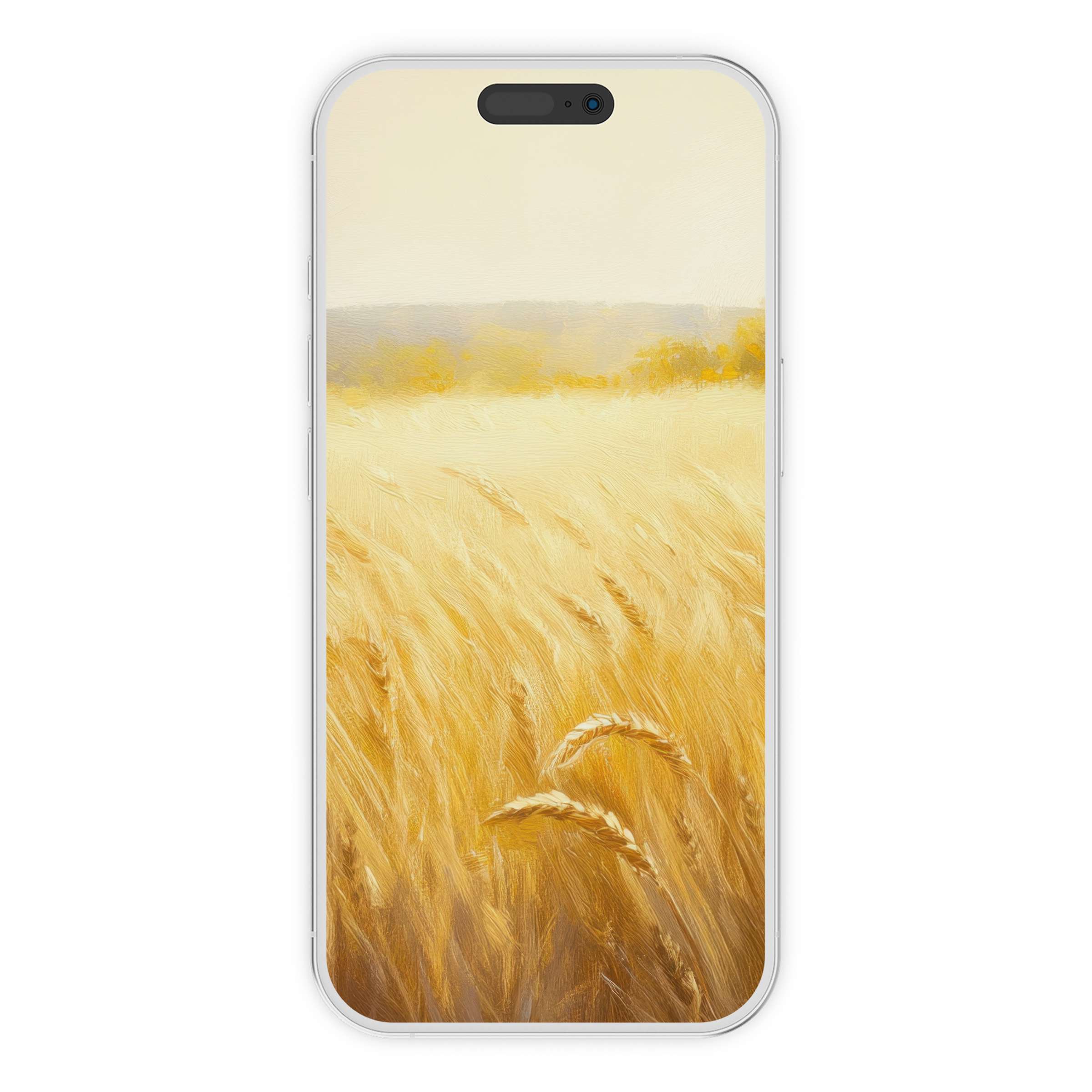 Golden wheat field landscape iPhone wallpaper for phone background offers digital download in serene, sustainable elegance for all devices