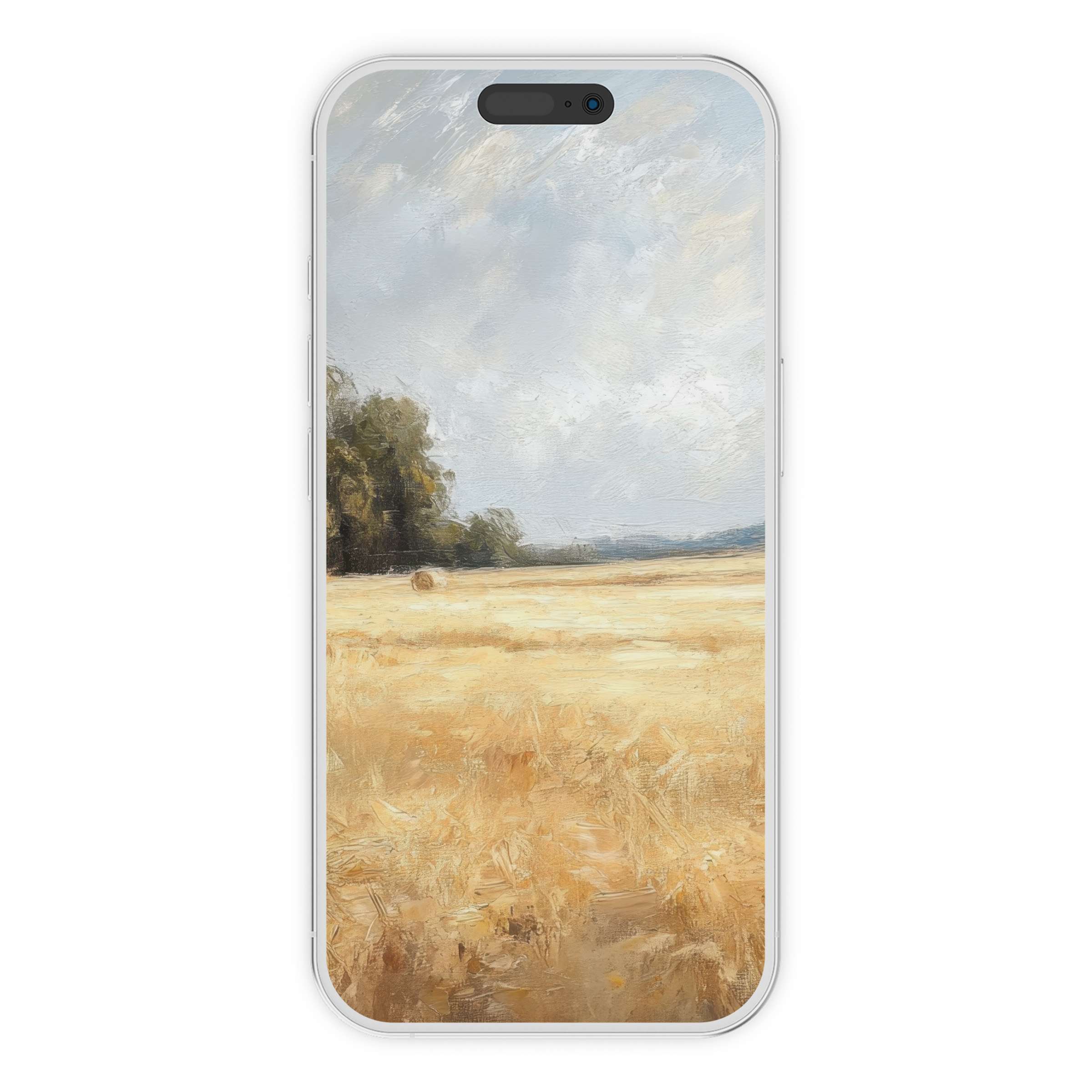 Elegant landscape iPhone wallpaper with serene fields, calming sky, digital download for a timeless phone background on any device