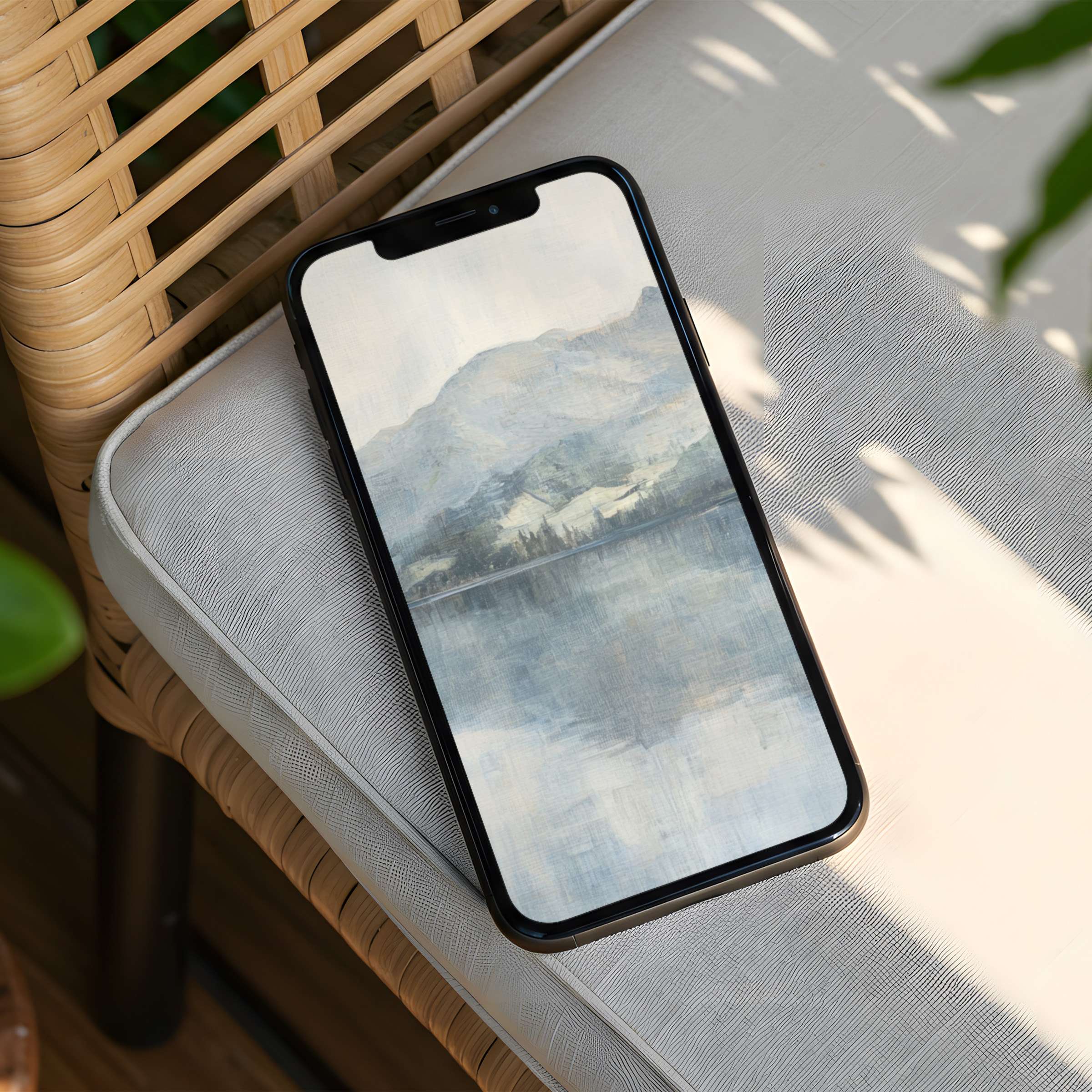 Elegant watercolor iPhone background evokes calm and mindfulness with serene mountain reflections perfect for instant download on any phone