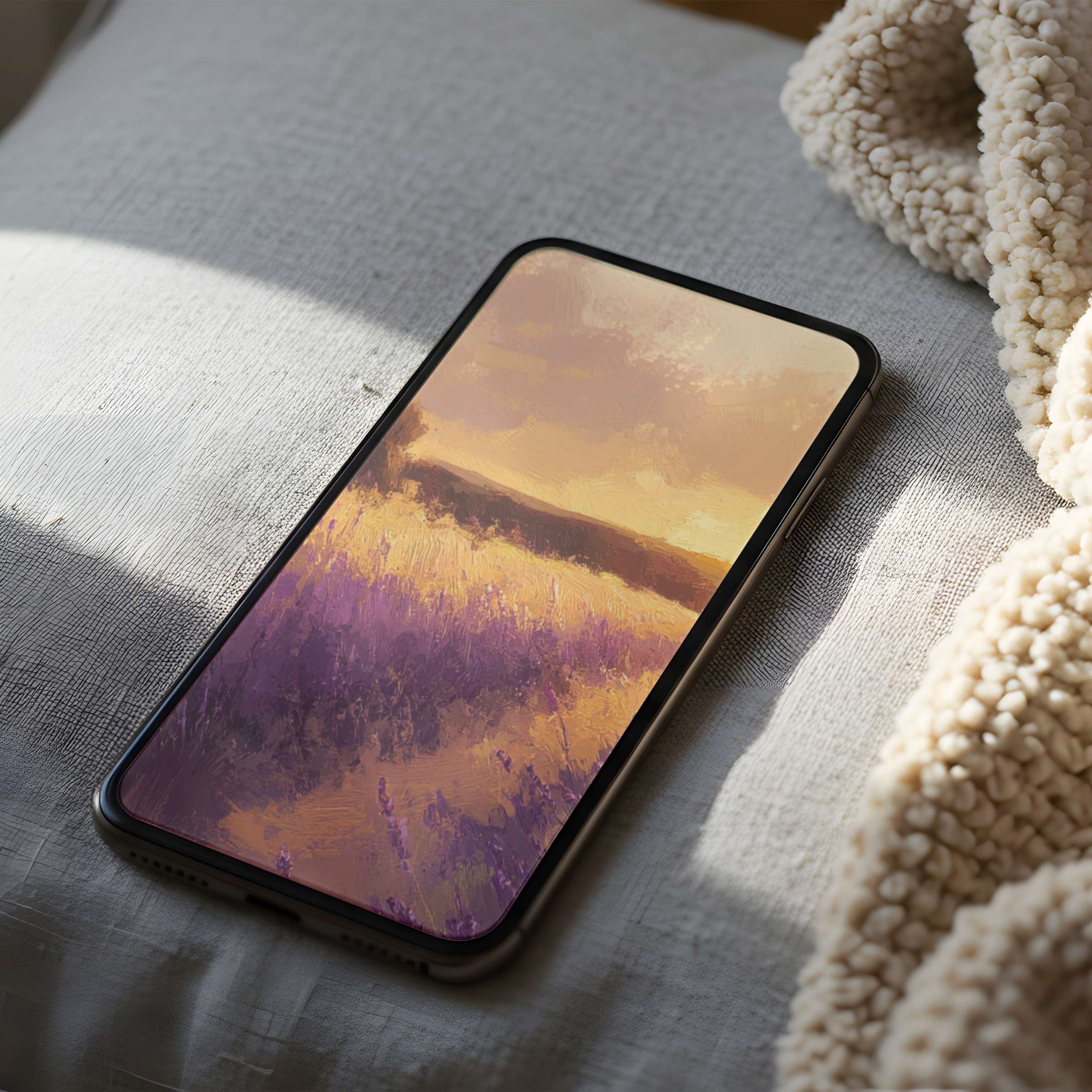 Elegant phone wallpaper featuring a serene lavender field at sunset in high resolution brings calm to iPhone and Android screens