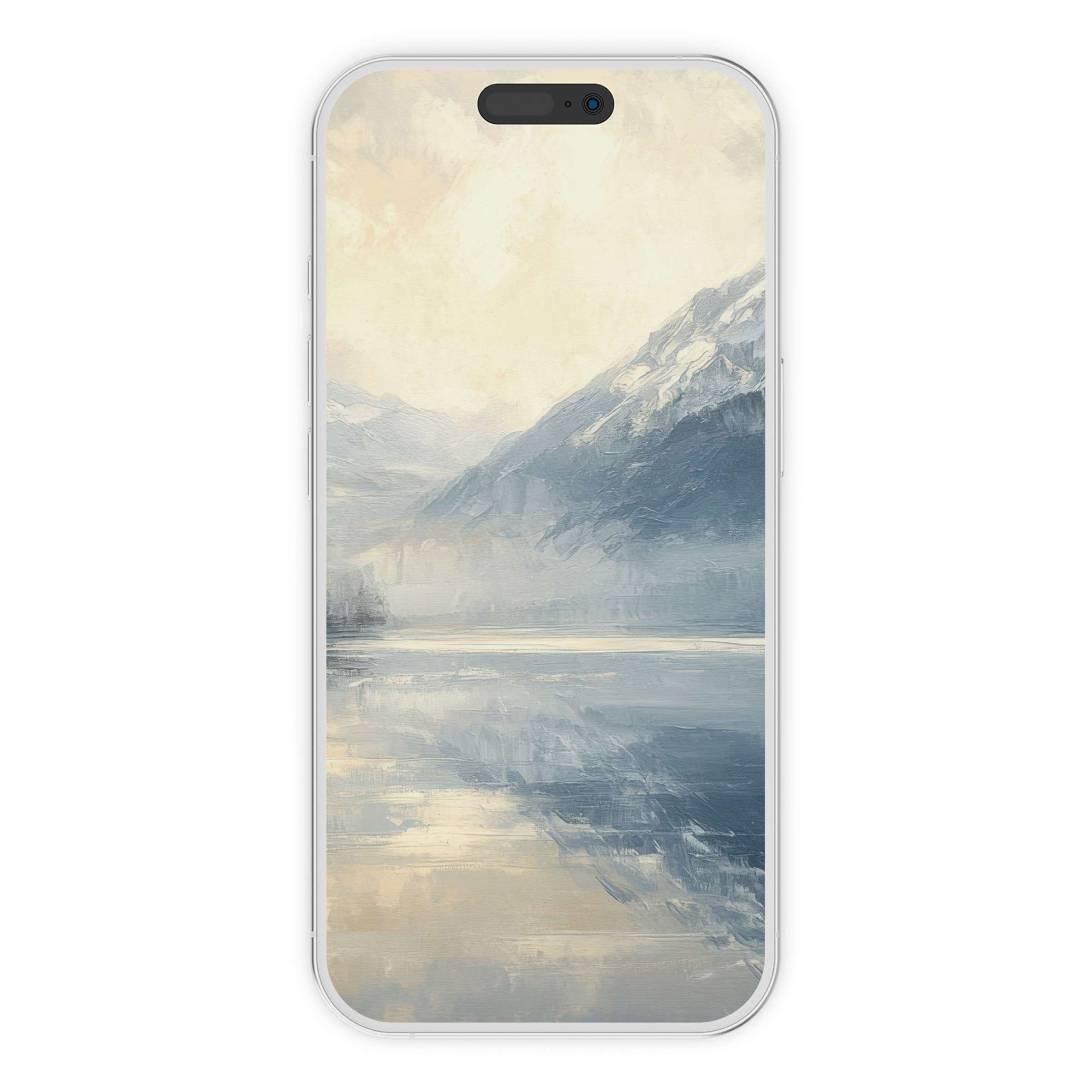 Tranquil mountain landscape iPhone wallpaper showcases elegant digital download with soothing tones perfect for phone background art