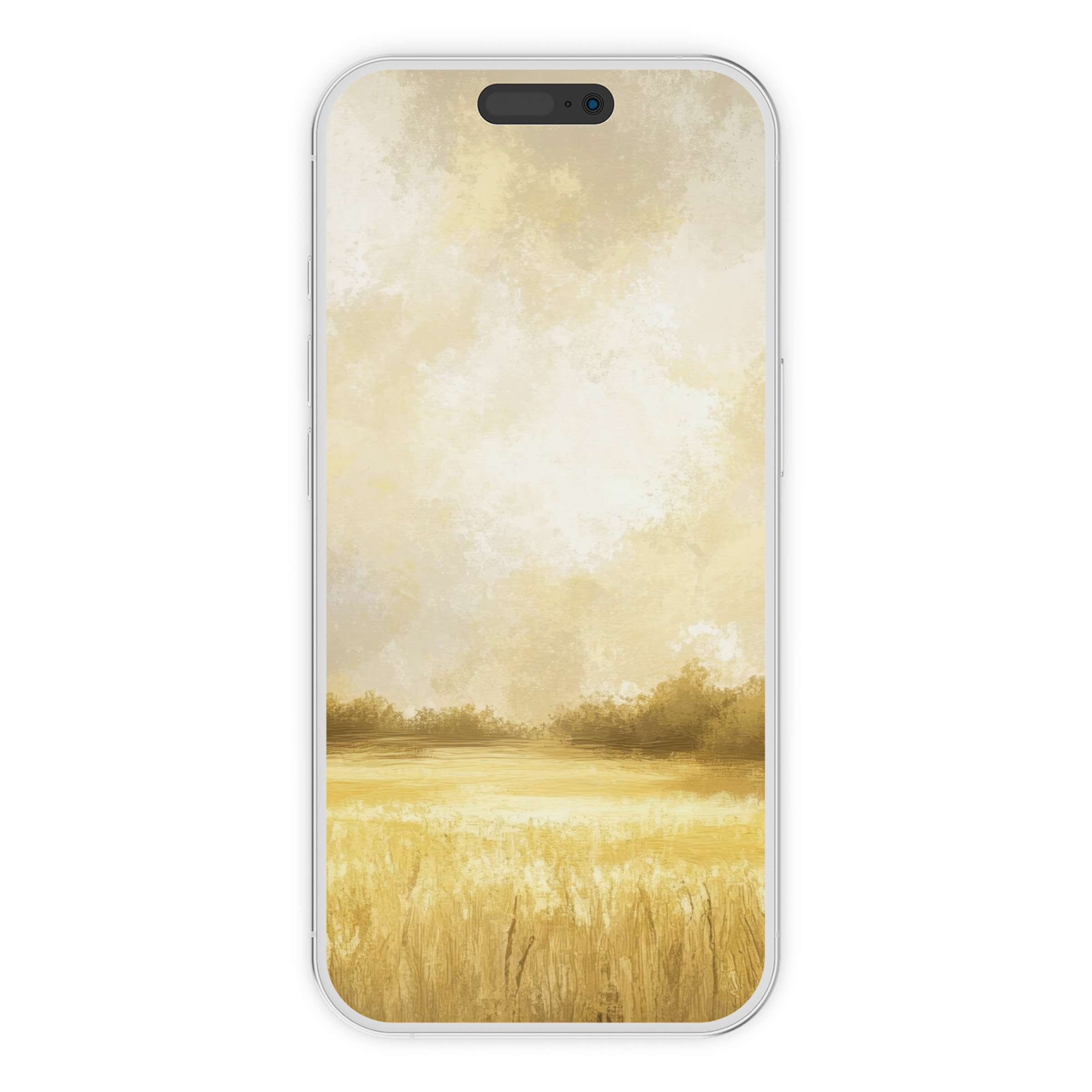 Serene yellow-toned landscape iPhone wallpaper digital download for a calming phone background, ideal for Android users seeking elegance