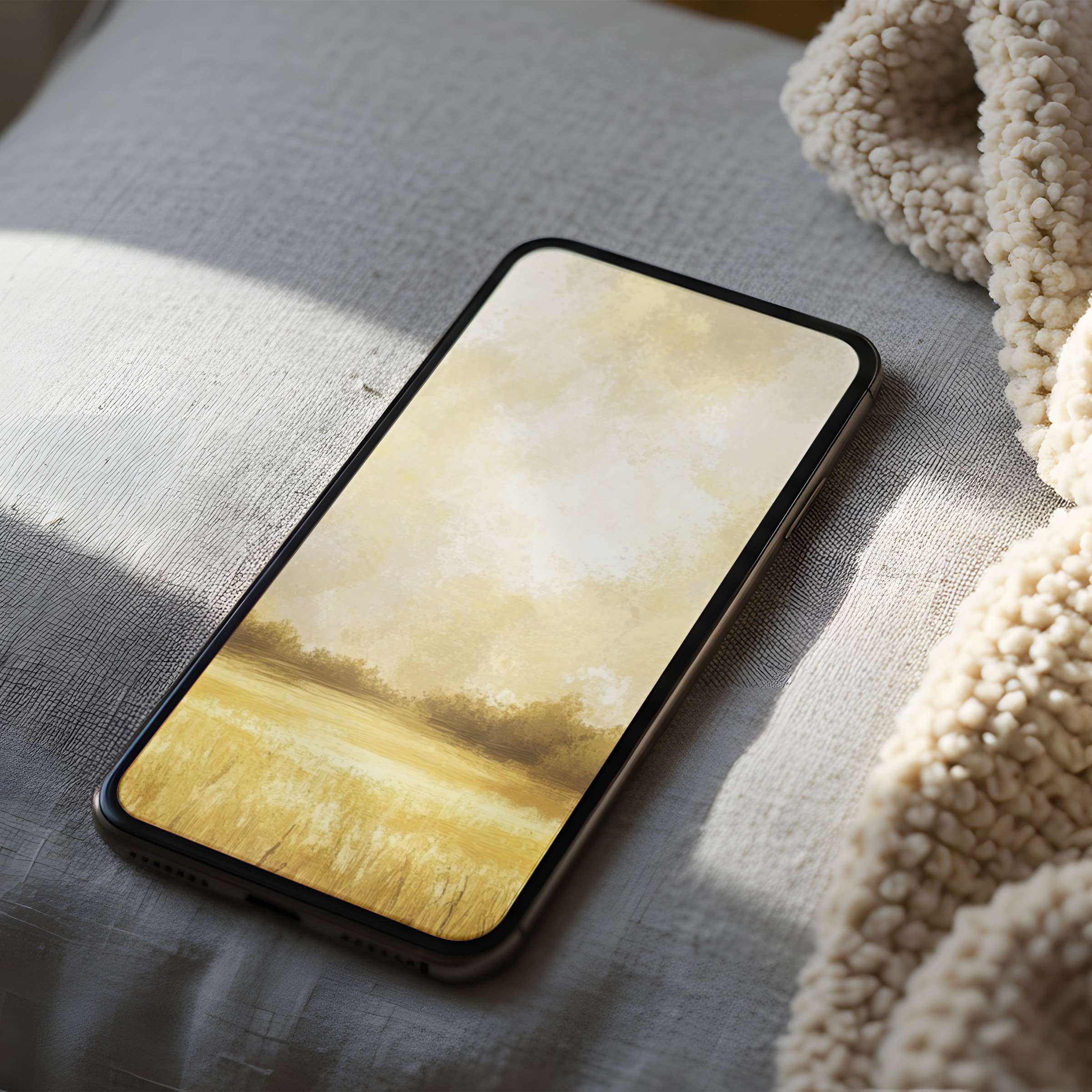 Cozy high-resolution phone wallpaper featuring serene golden fields, perfect for iPhone and Android users seeking digital tranquility