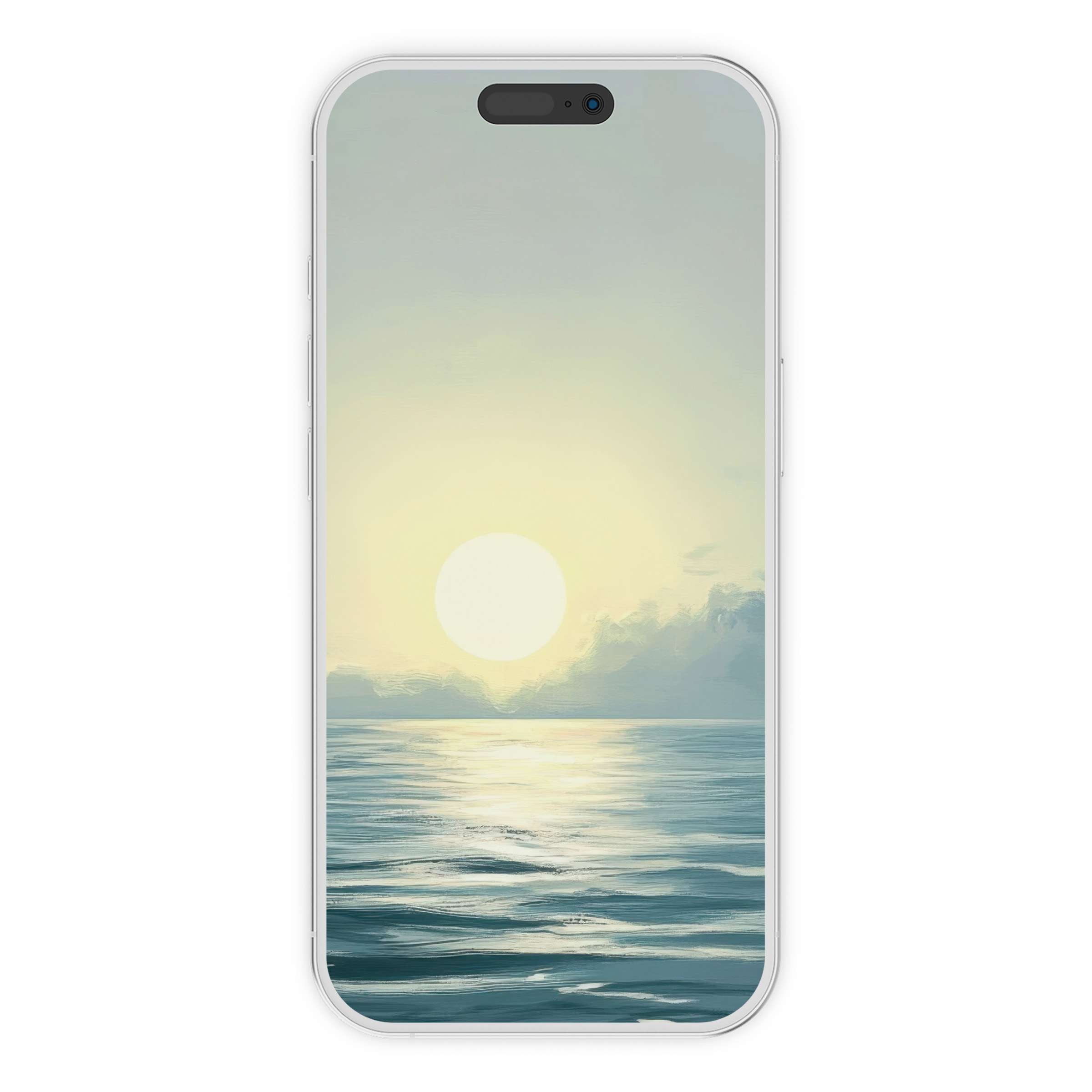Serene ocean sunrise landscape iPhone wallpaper as a digital download for phone background calming nature-inspired aesthetics