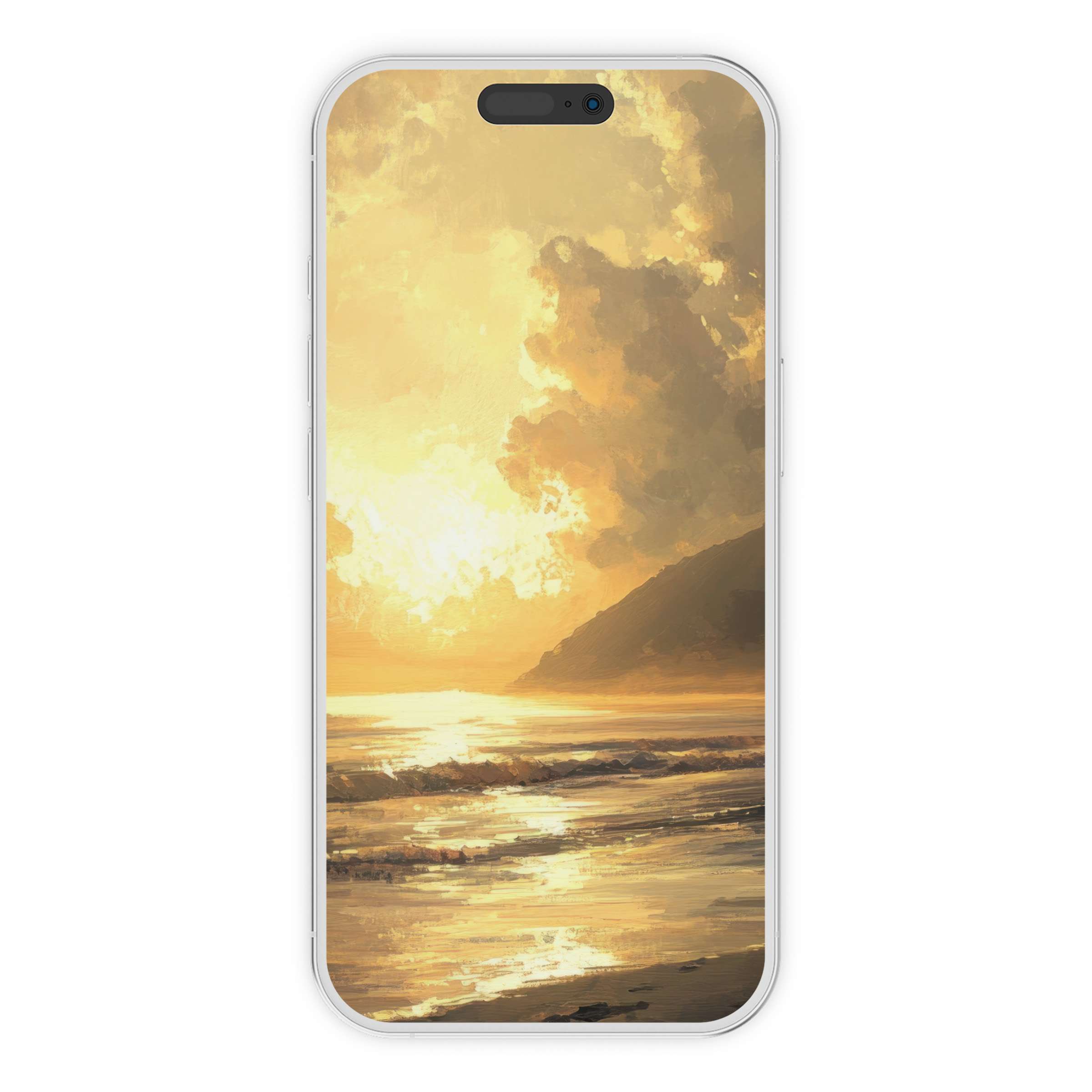 Elegant landscape iPhone wallpaper with a serene golden sunset and tranquil sea, perfect phone background digital download for calm