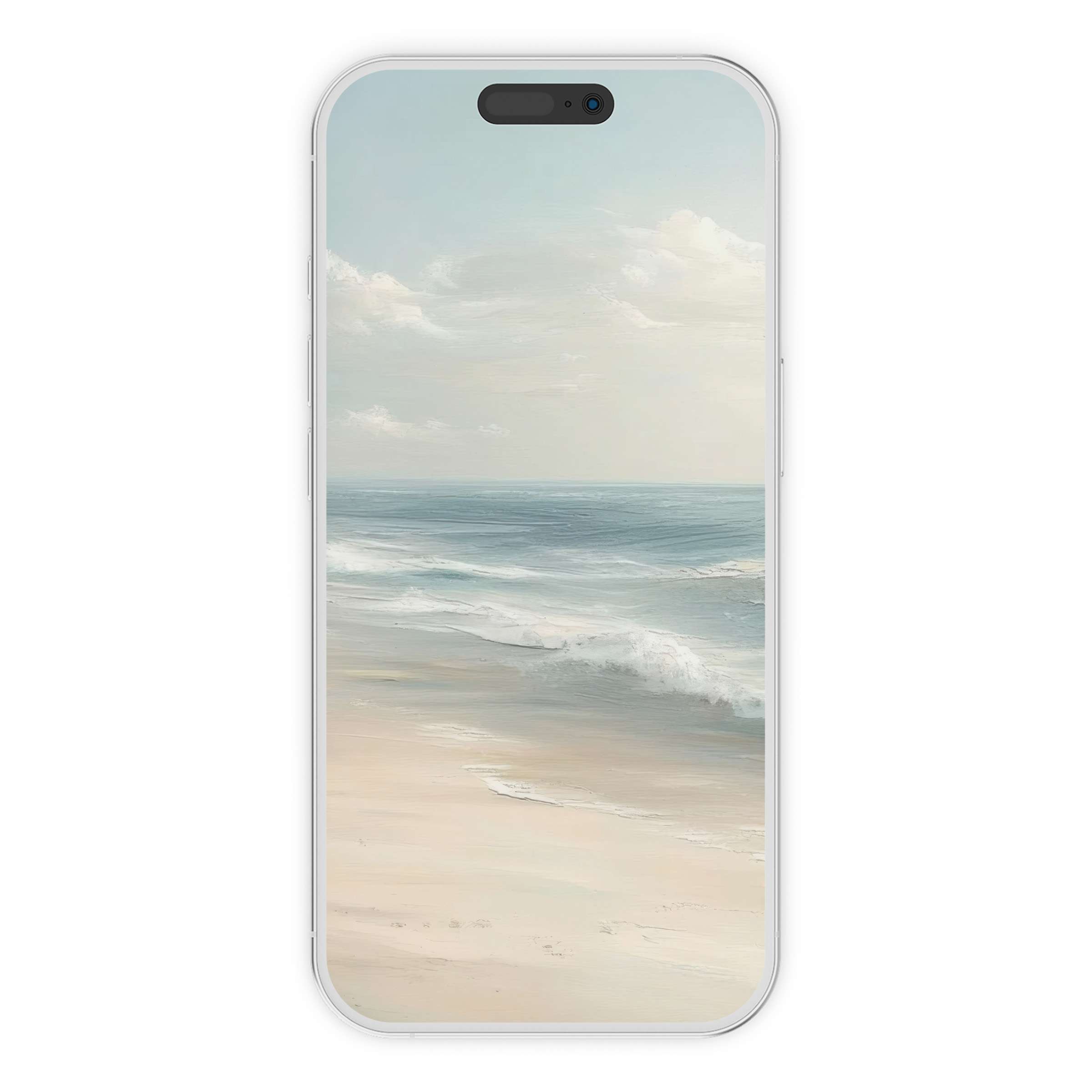 Serene landscape iPhone wallpaper with pastel beach and ocean waves perfect for phone background offers calming digital download beauty