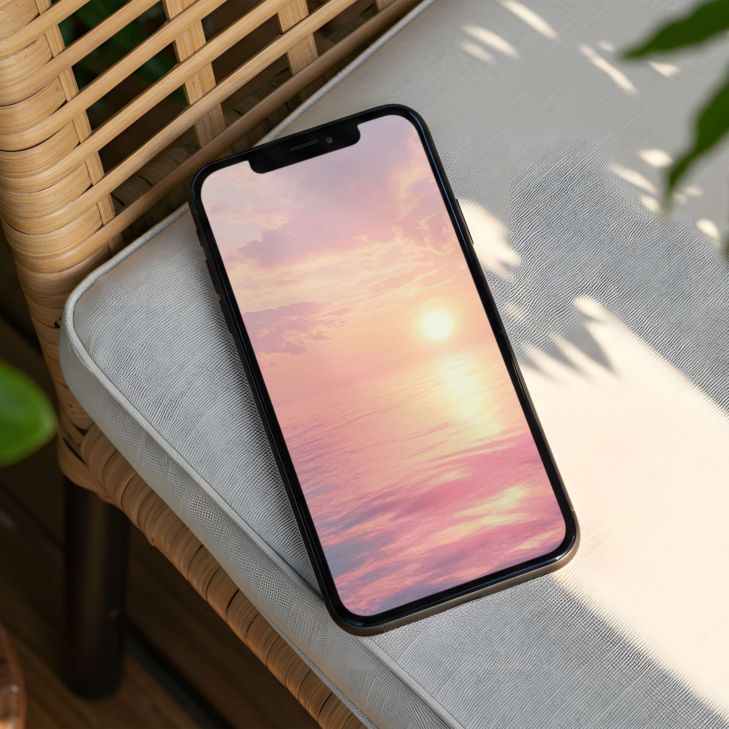 Serene sunset over a calm ocean for iPhone background instant download phone wallpaper inspiring elegance and mindfulness