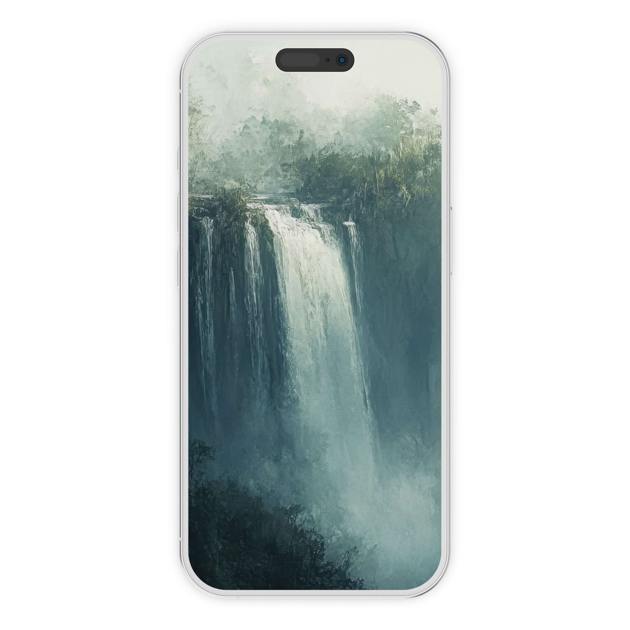 Elegant landscape iPhone wallpaper with serene waterfall artistry, perfect phone background digital download for iPhone and Android