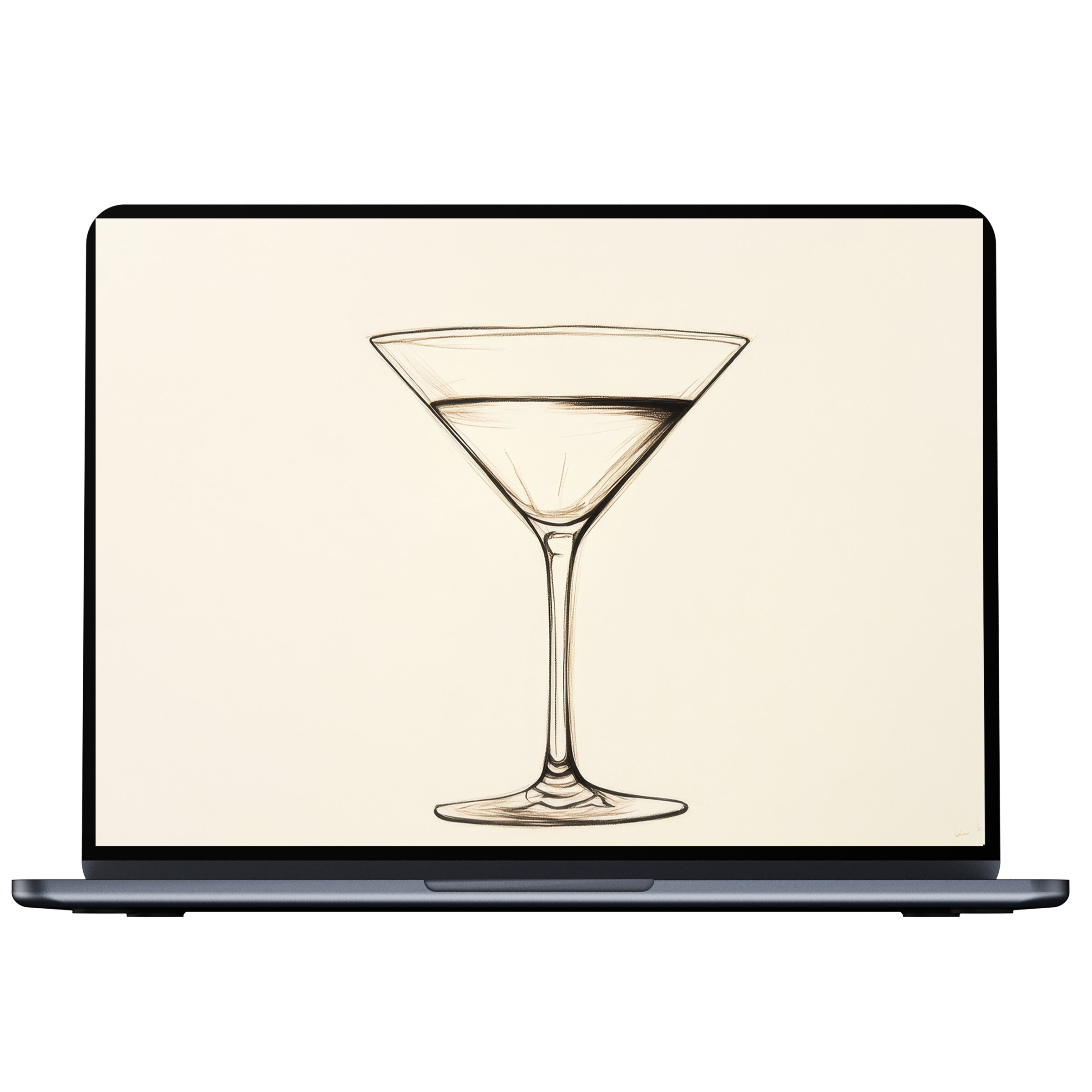 Elegant minimalist desktop wallpaper featuring a sketch of a martini glass on a soft beige background digital download perfect for PC or laptop