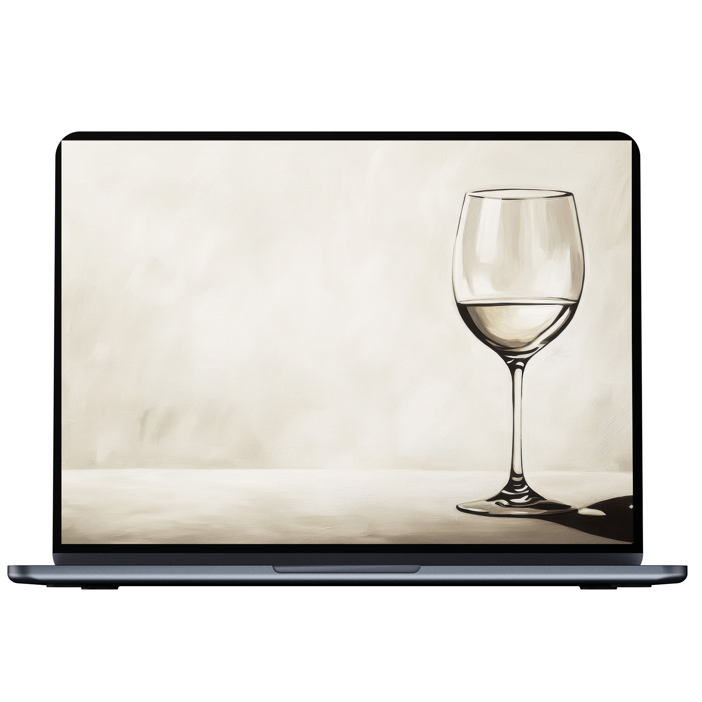 Elegant minimalist desktop wallpaper featuring a wine glass on a soft beige background for digital download to enhance PC or laptop serenity