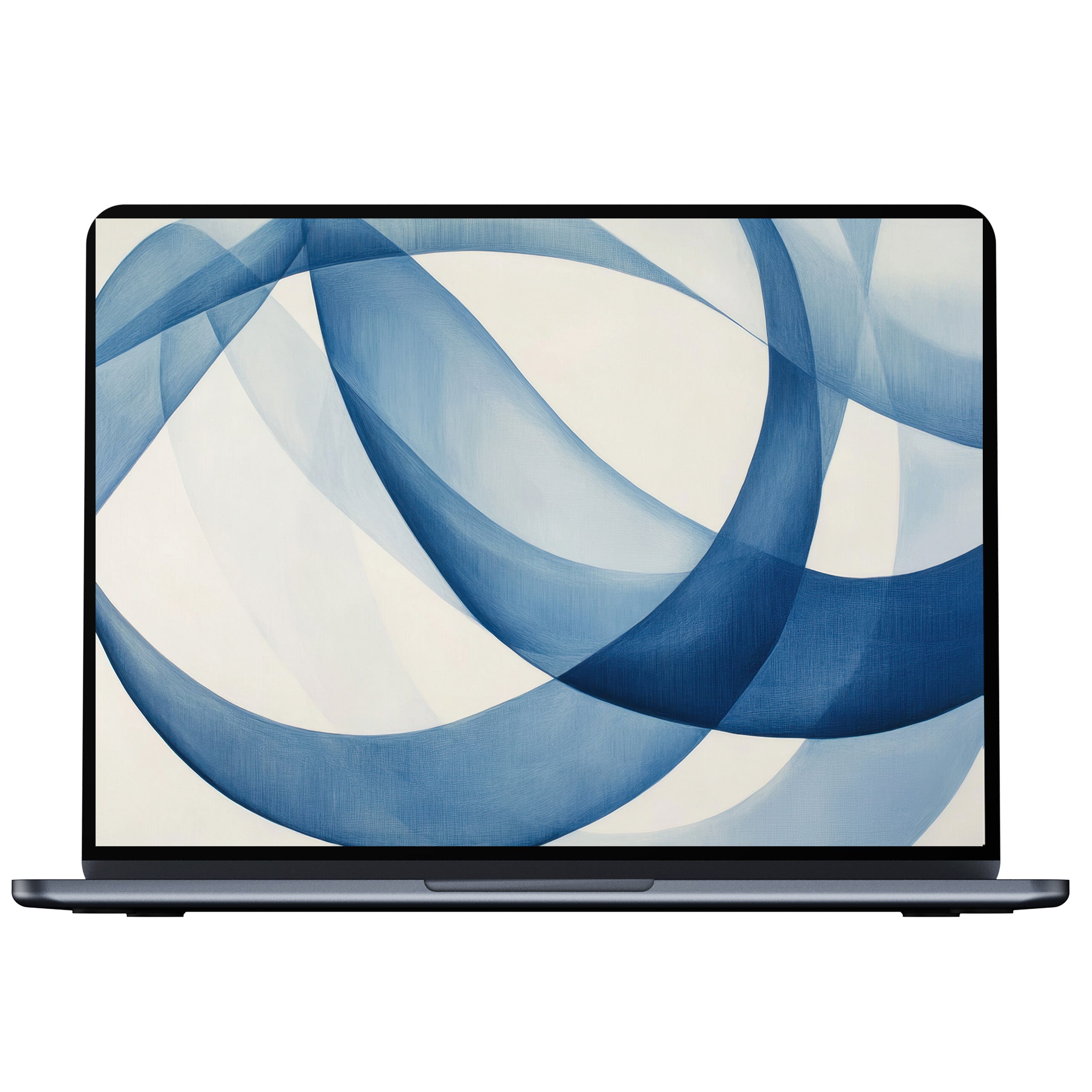 Elegant minimalist desktop wallpaper featuring soothing blue waves, ideal for digital download on PC, Laptop, and Mac