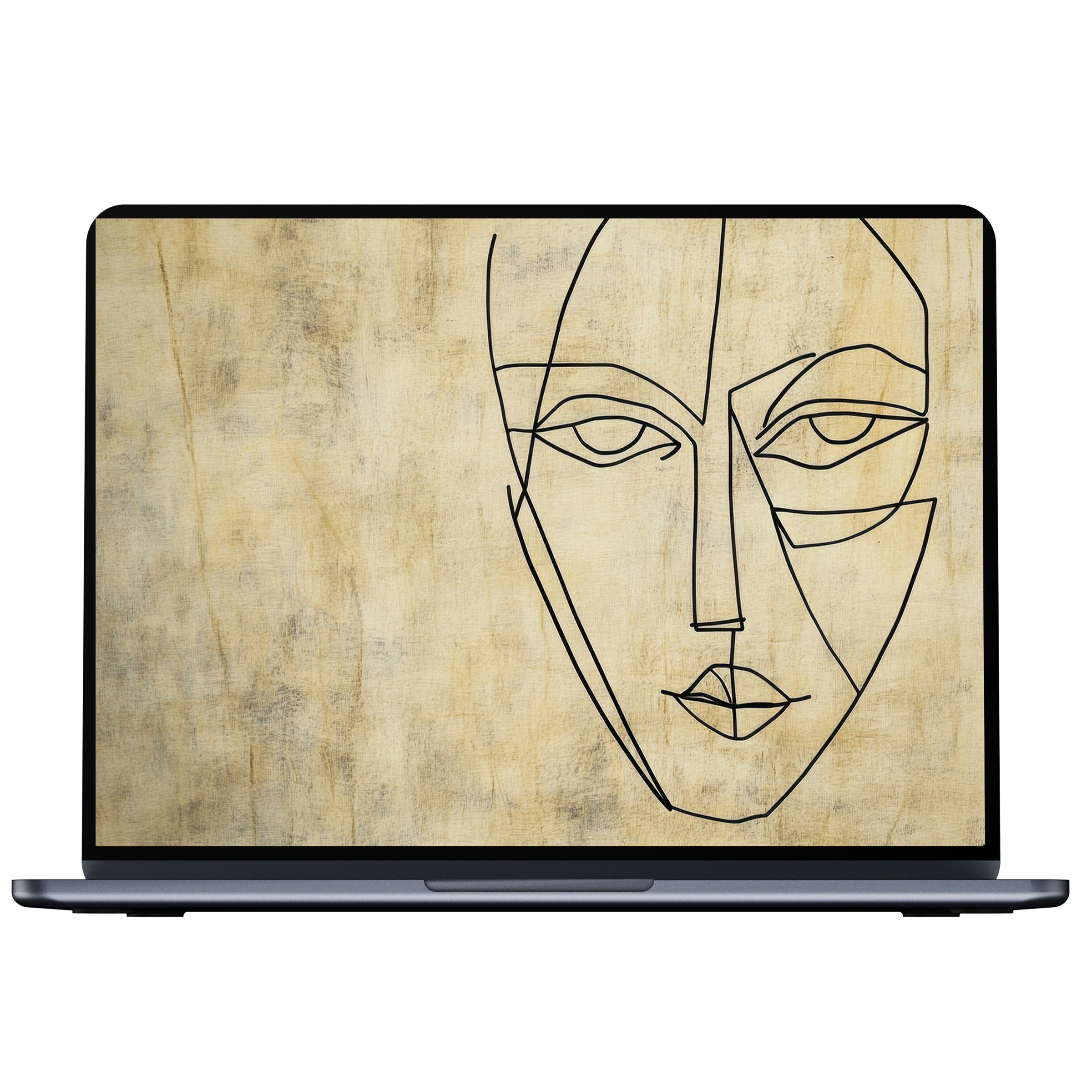 Minimalist desktop wallpaper featuring abstract line art face on textured beige background digital download for PC and laptop users