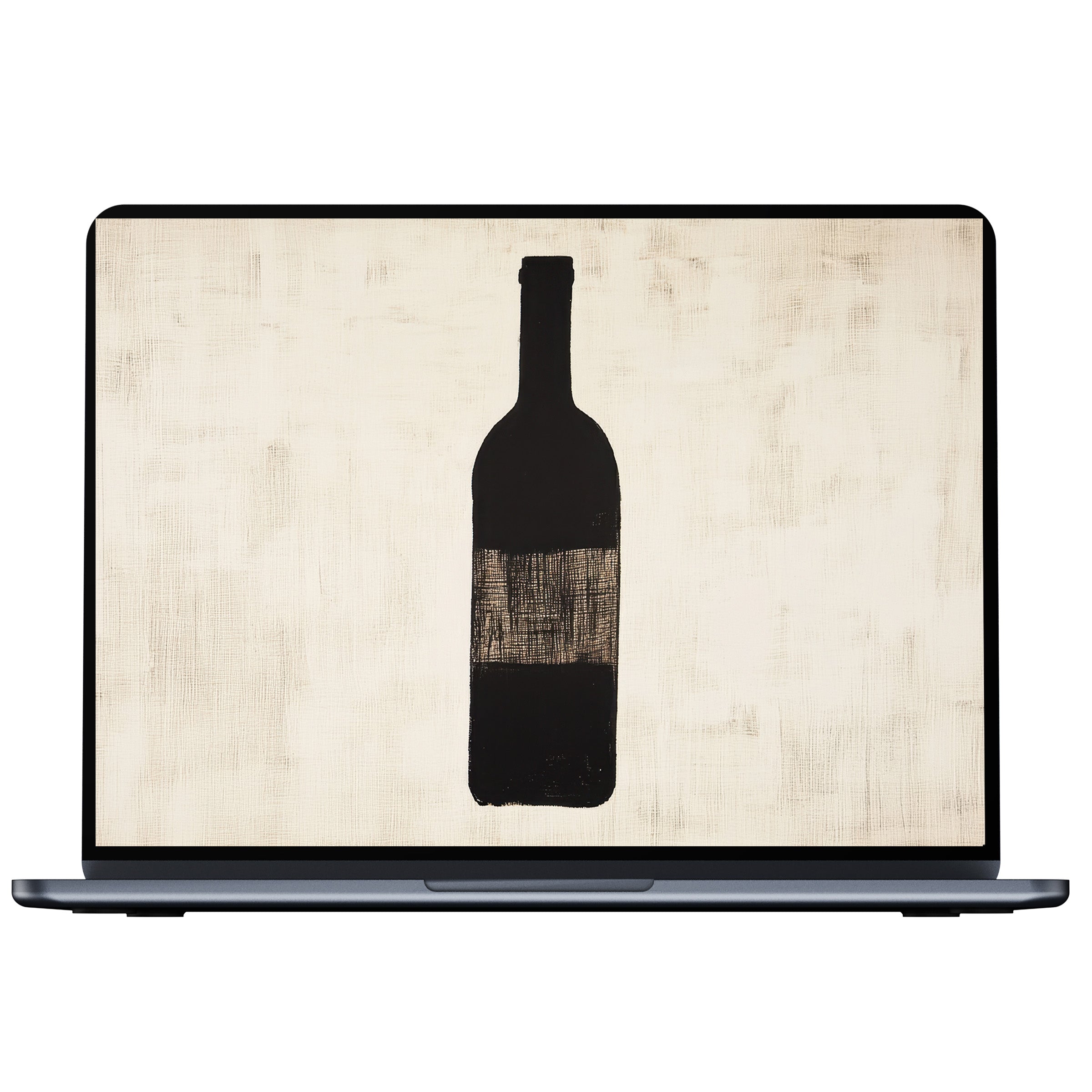 Minimalist desktop wallpaper featuring a sleek black bottle on a textured beige background for elegant PC and laptop digital download