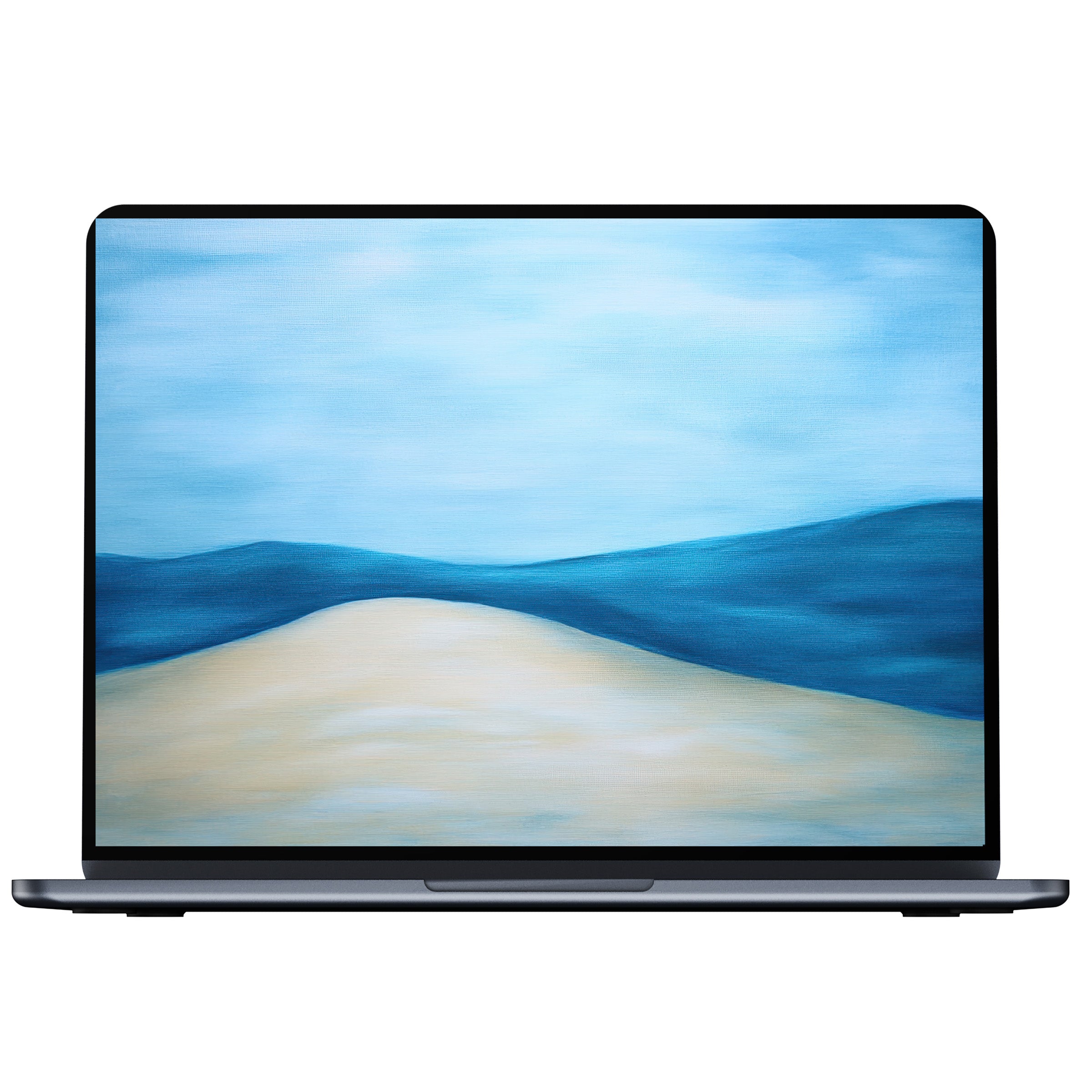 Minimalist desktop wallpaper with serene blue and beige abstract waves, perfect digital download for PC, laptop, and Mac tranquility