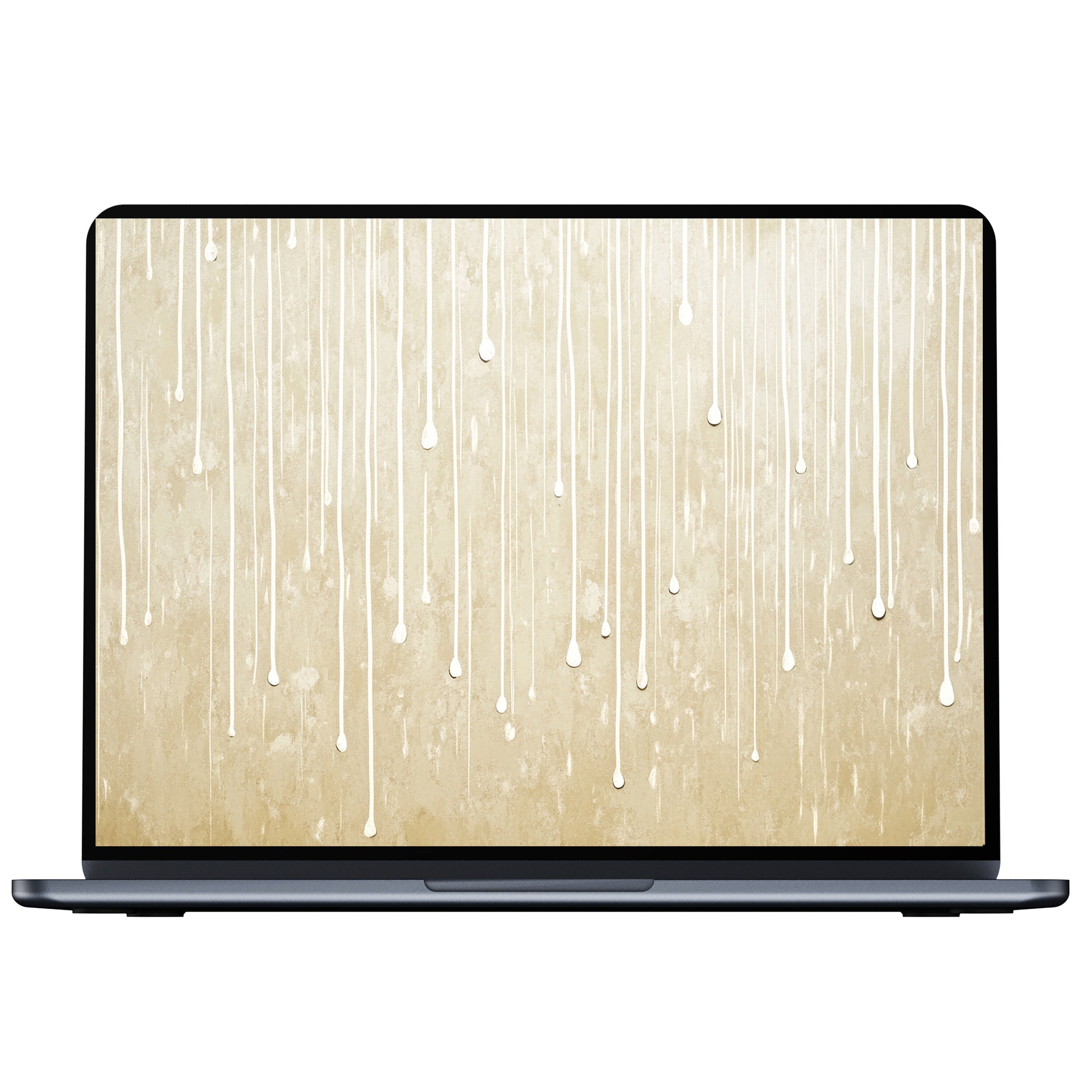 Elegant minimalist desktop wallpaper featuring beige textures with white dripping lines for a calming digital download on PC or Laptop