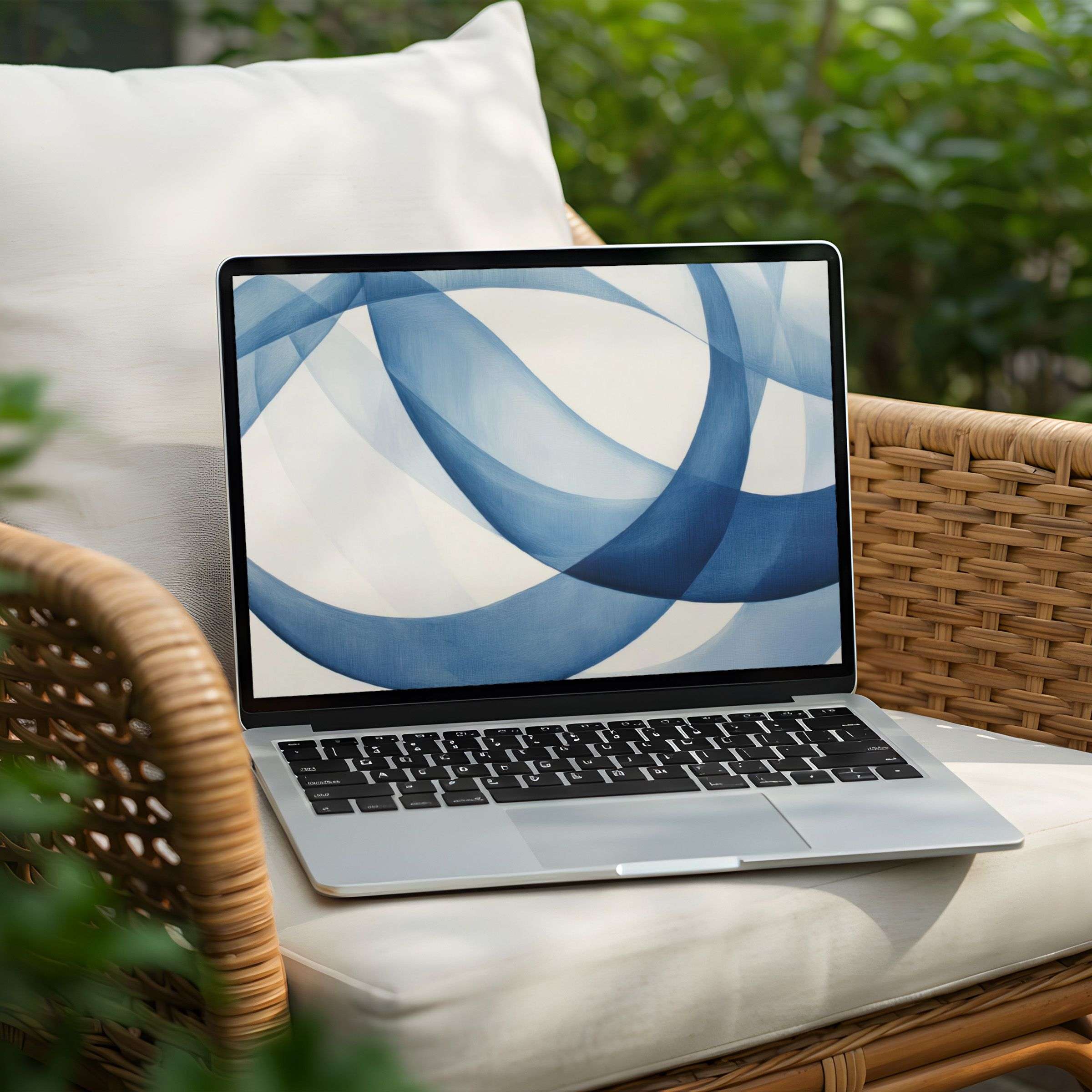 Elegant blue and white abstract desktop background for PC or Laptop enhances mindfulness and calm, available for instant download