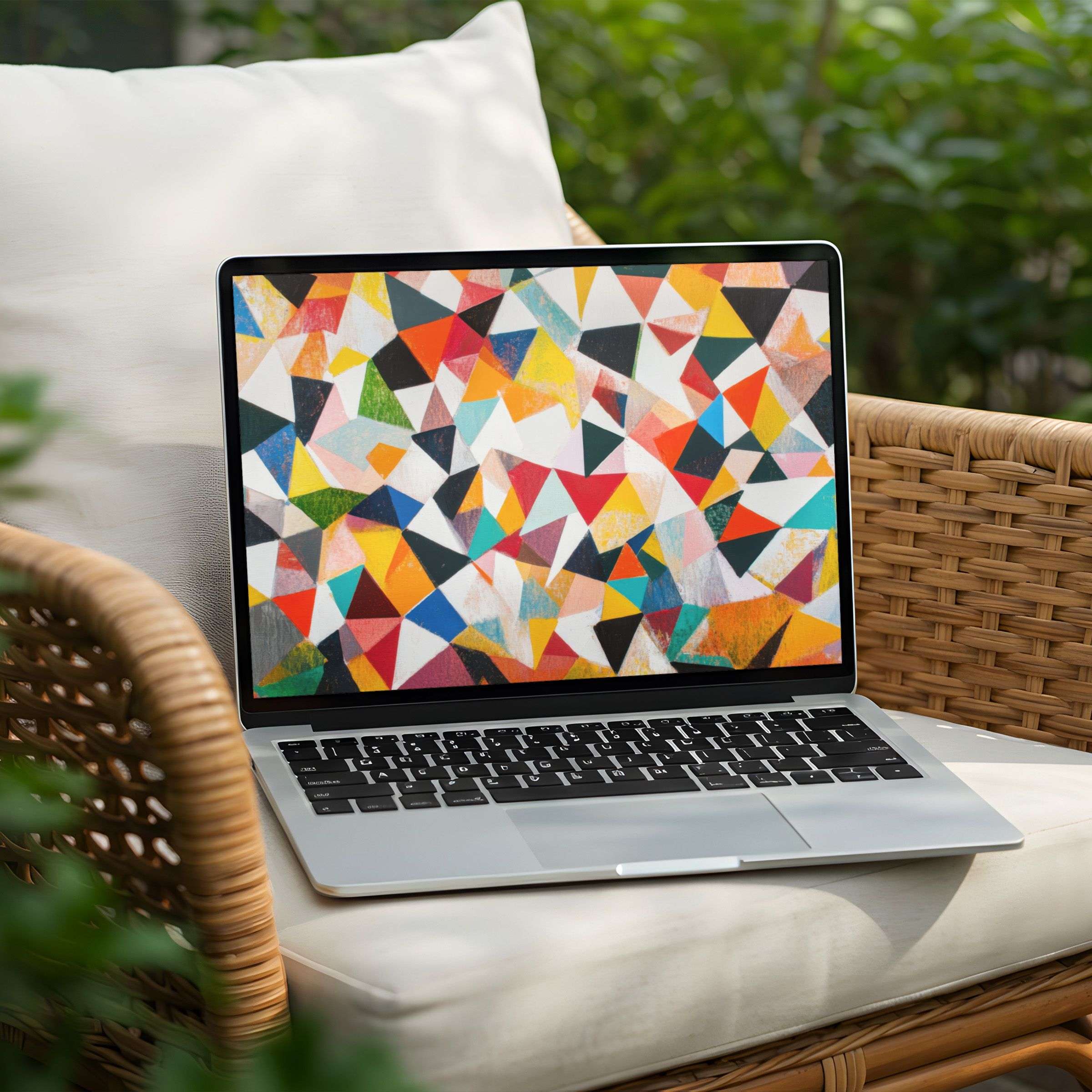 Vibrant geometric desktop background for PC or Laptop, offering instant download for a calm, stylish, and inspiring workspace
