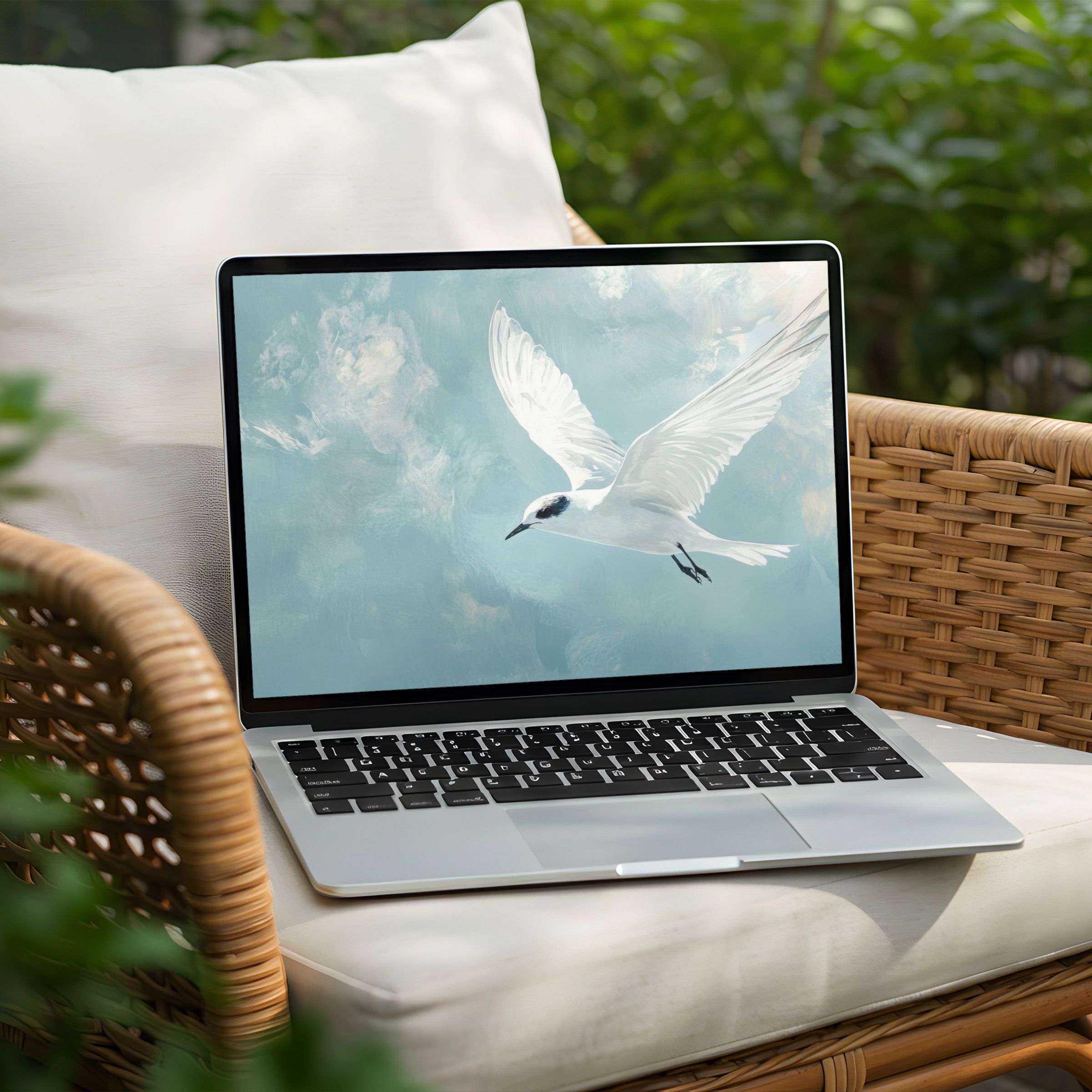 Serene bird art on a sky-blue canvas elevates PC or Laptop desktop background, offering instant download for mindful inspiration