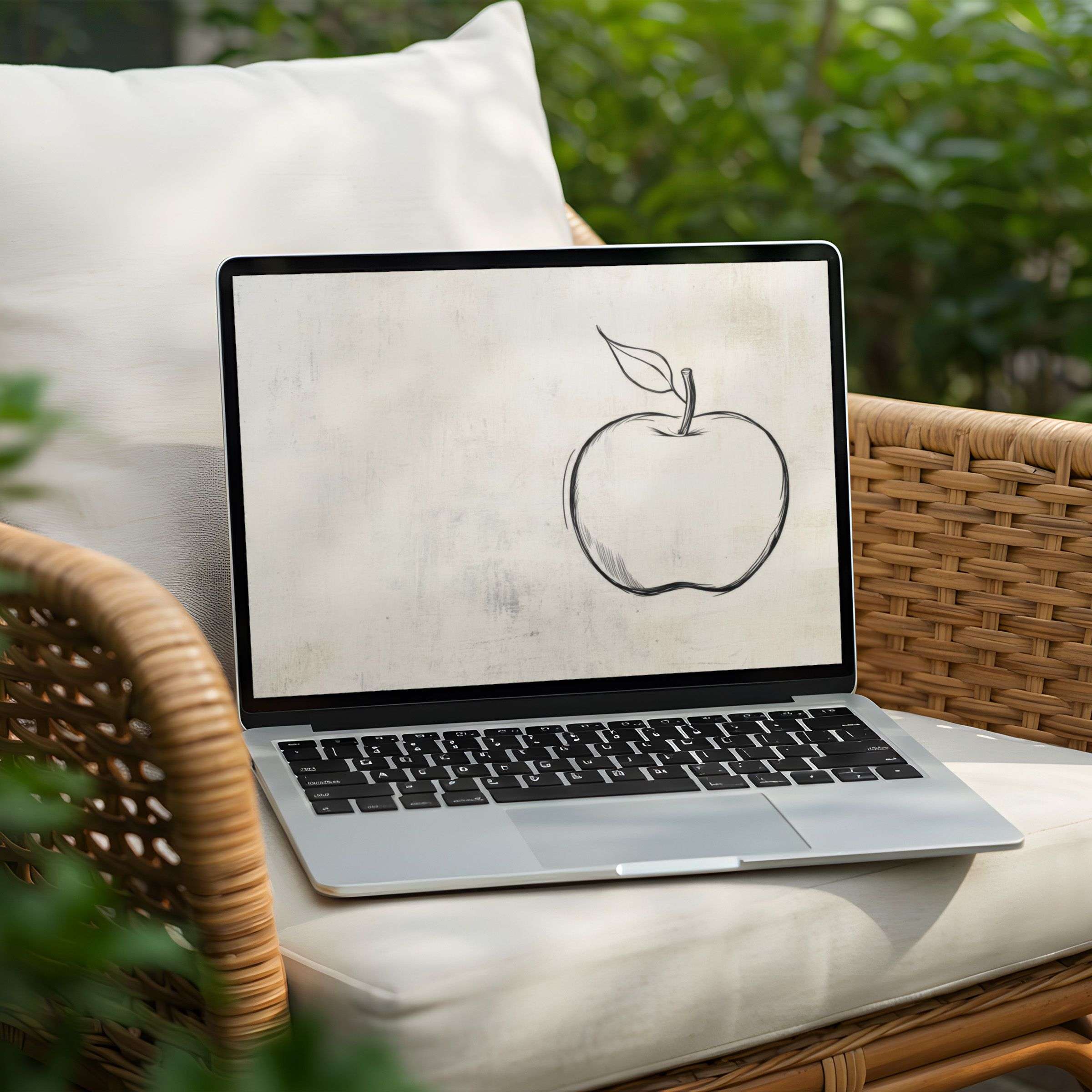 Elegant line art apple desktop background for calm PC and Laptop ambiance instant download for mindful inspiration