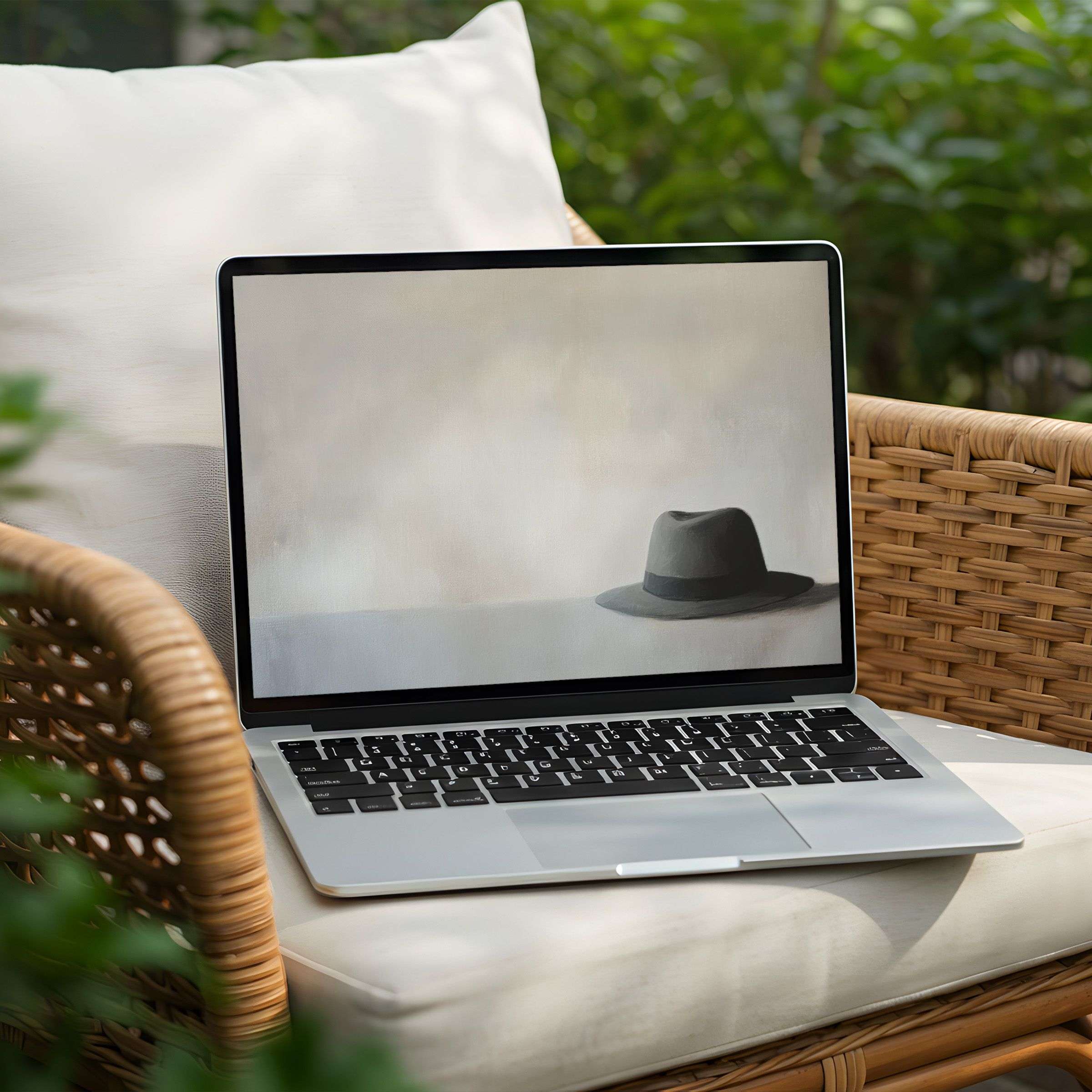 Serene desktop background for PC or Laptop, instant download; features minimalist hat art inspiring calm and elegance