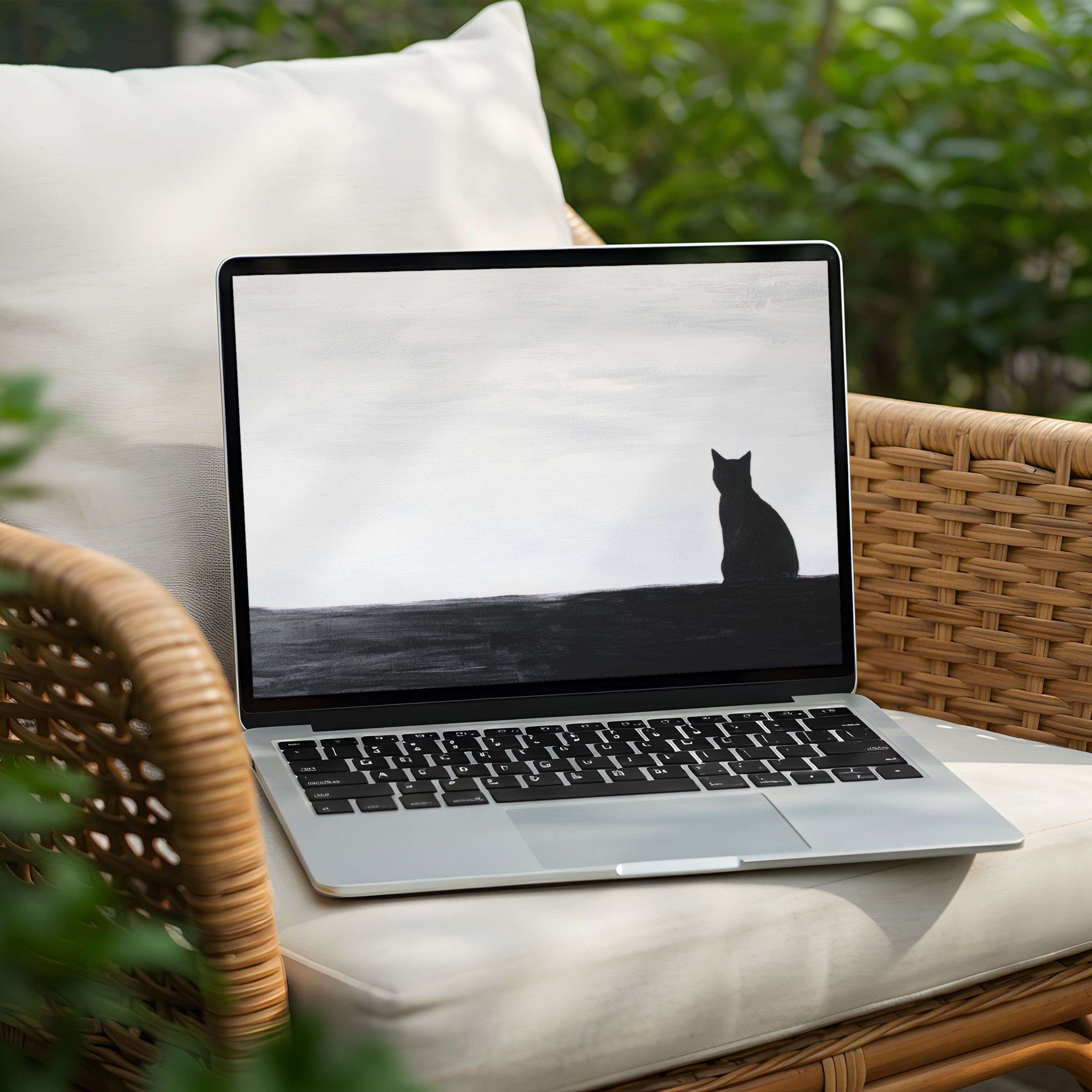 Elegant PC desktop background featuring a minimalist cat silhouette for instant download to inspire mindfulness on your laptop