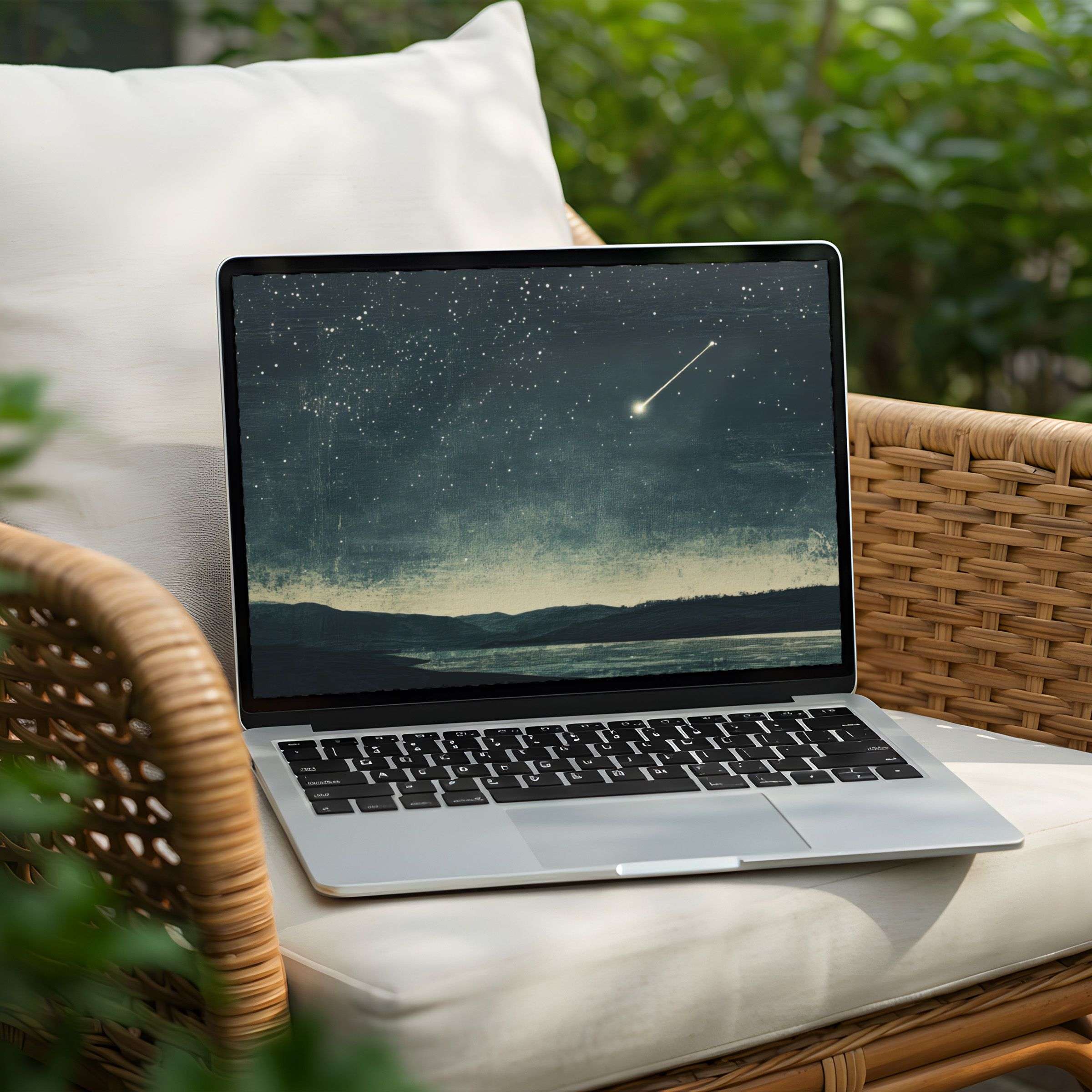 Starry night desktop background on PC or Laptop inspires calm elegance; instant download for mindful digital artistry
