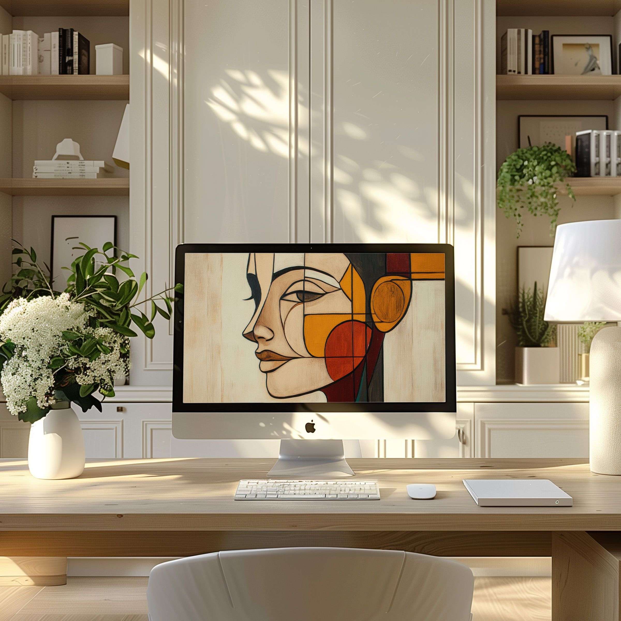 Elegant abstract art wallpaper for computer, perfect for PC or laptop, adds calm and inspiration to your modern home office