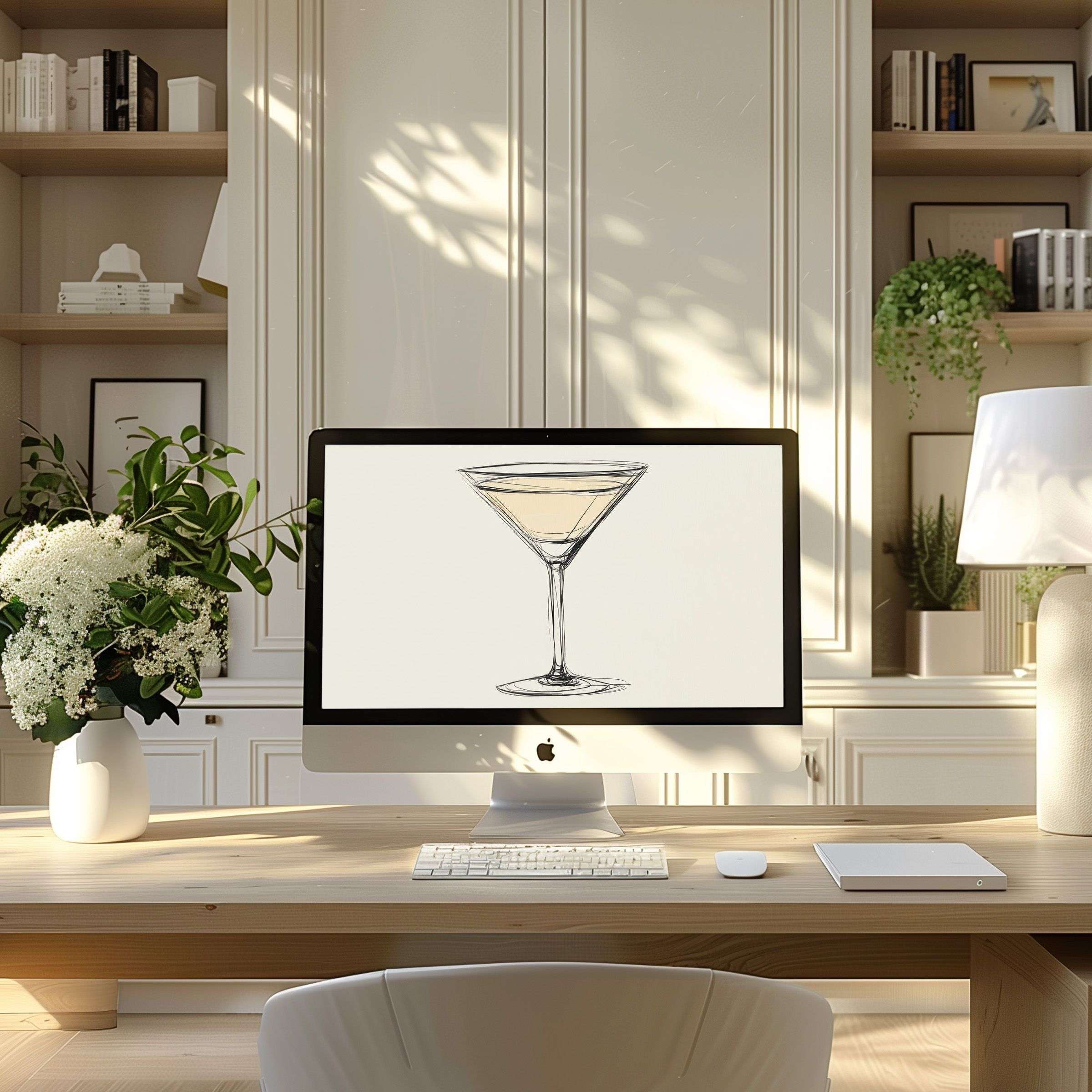 Elegant wallpaper for computer showcasing a martini glass in minimal style, perfect for creating a calm, inspiring PC or Laptop workspace