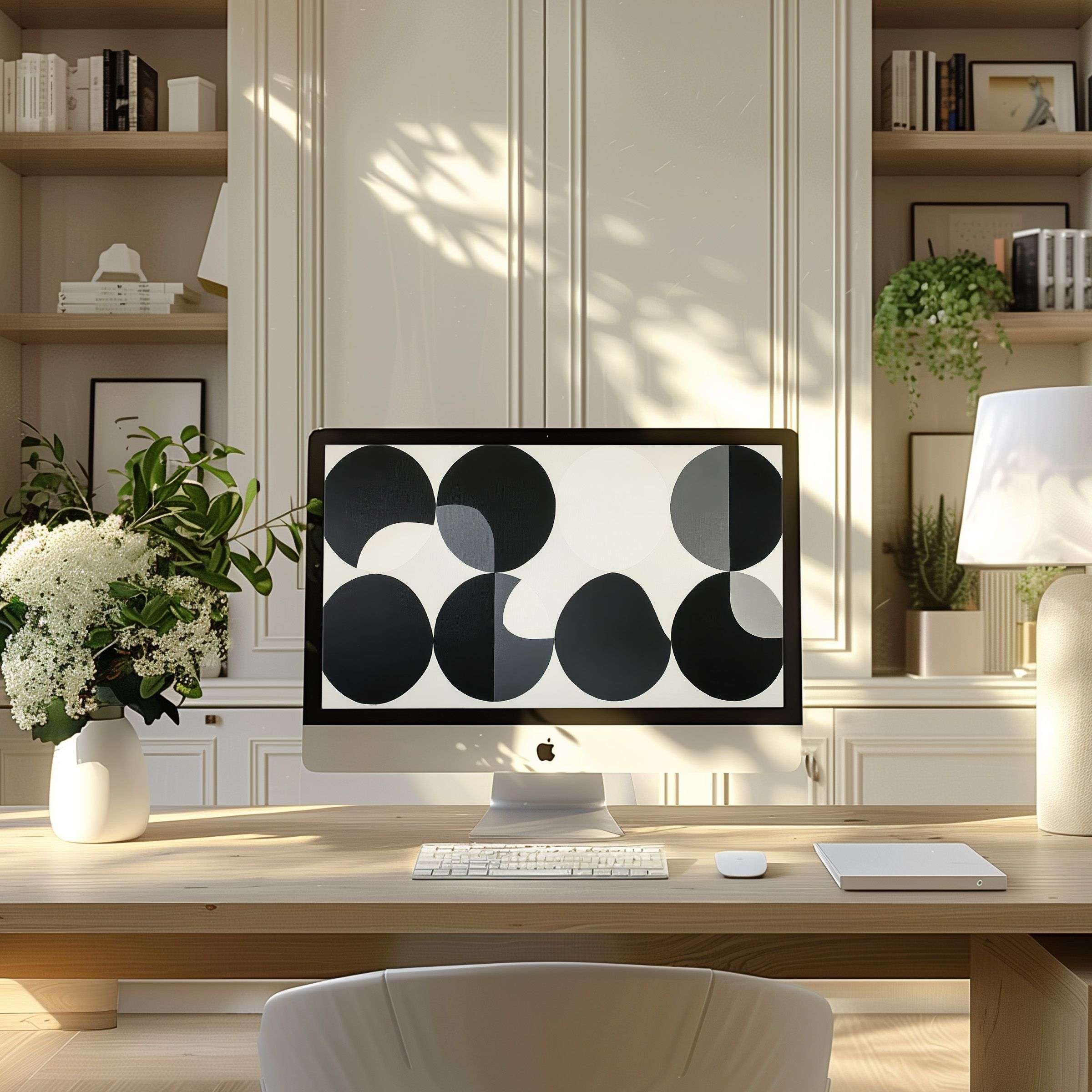Elegant black and white geometric wallpaper for computer brings calm and inspiration to your PC or Laptop home office space