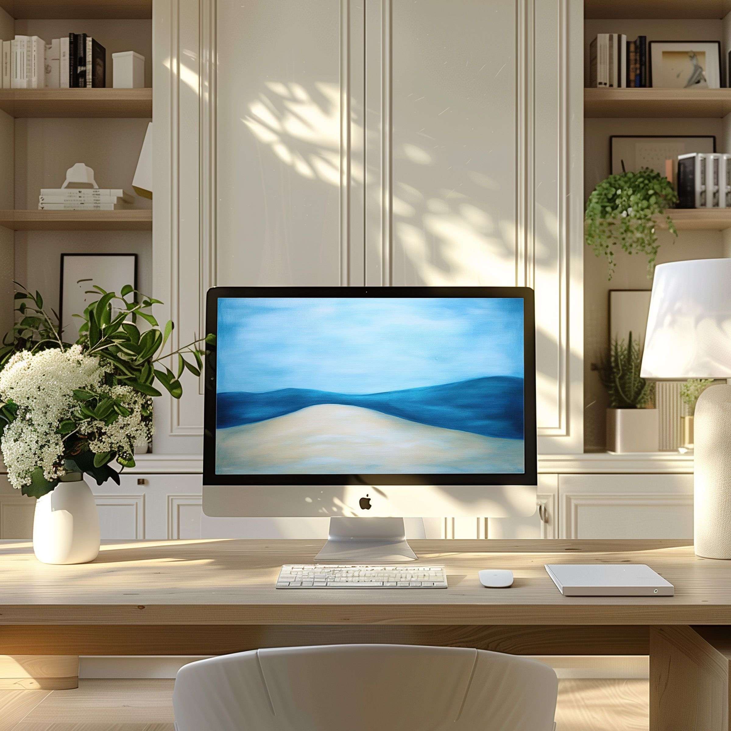 Inspire calm and elegance with this serene digital art wallpaper for computer, perfect for PC and laptop in a modern home office