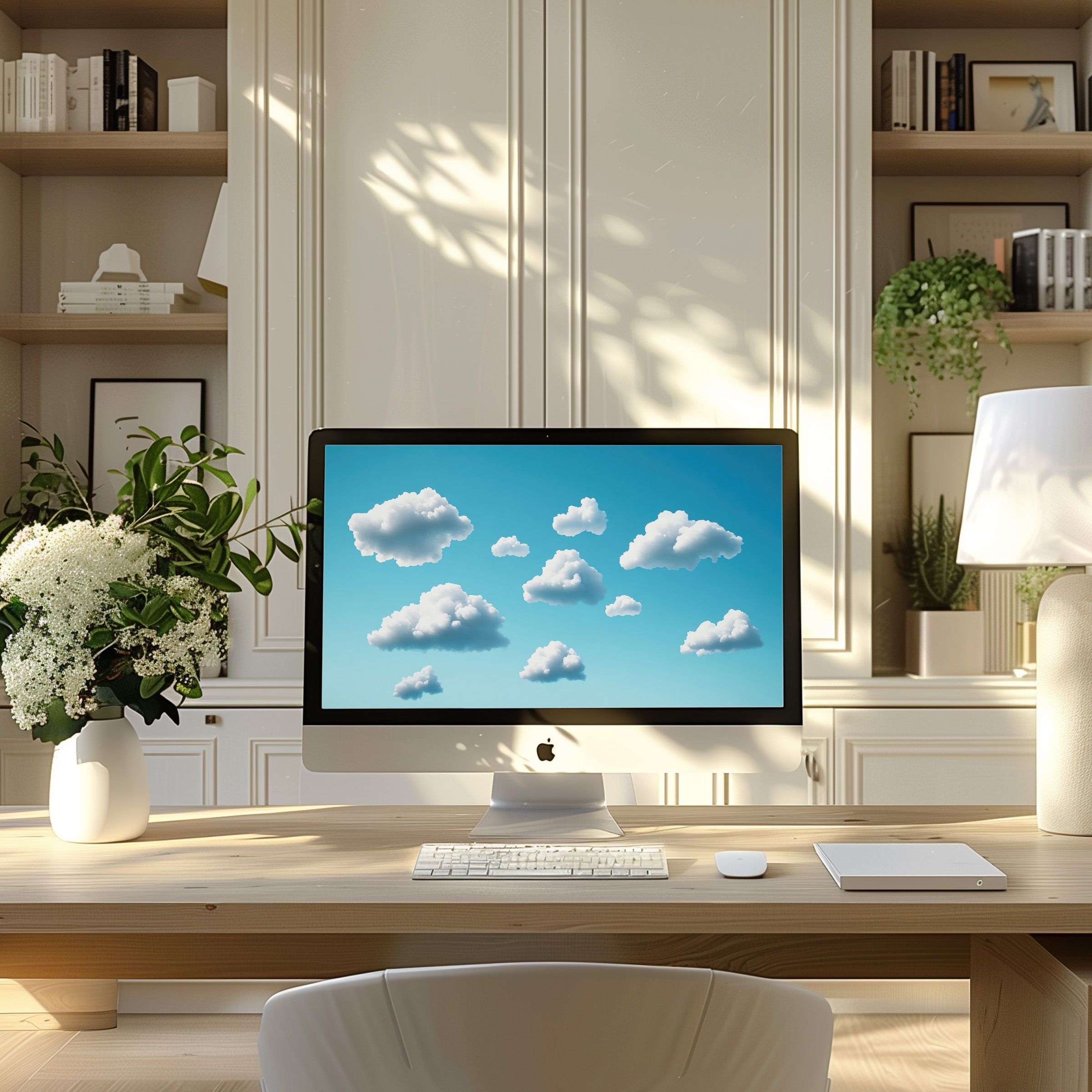 Elegant cloud wallpaper for computer brings serenity to a modern home office inspiring calm and sophistication for PC and laptop use