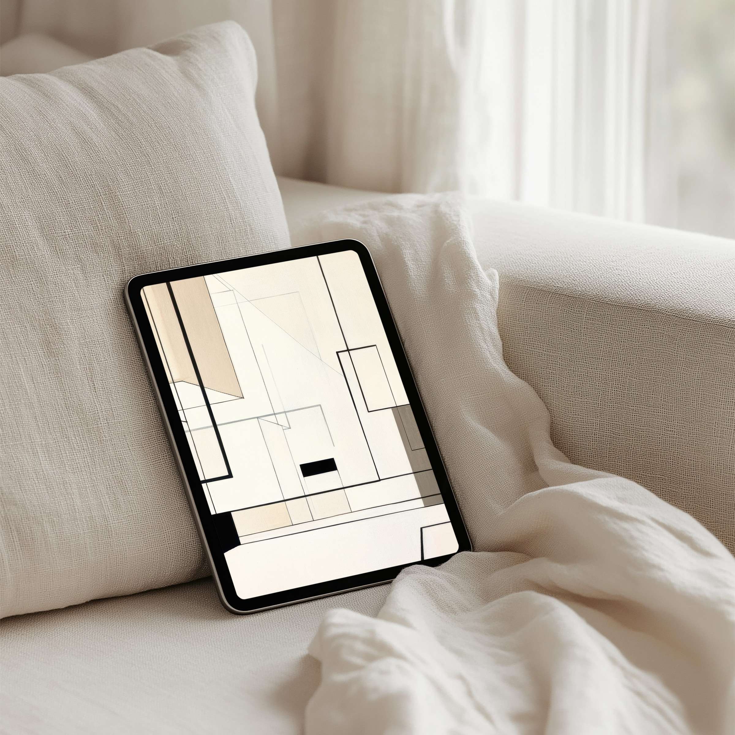 Abstract geometric art for iPad background offers instant download enhancing tablet elegance and mindfulness in calm interiors