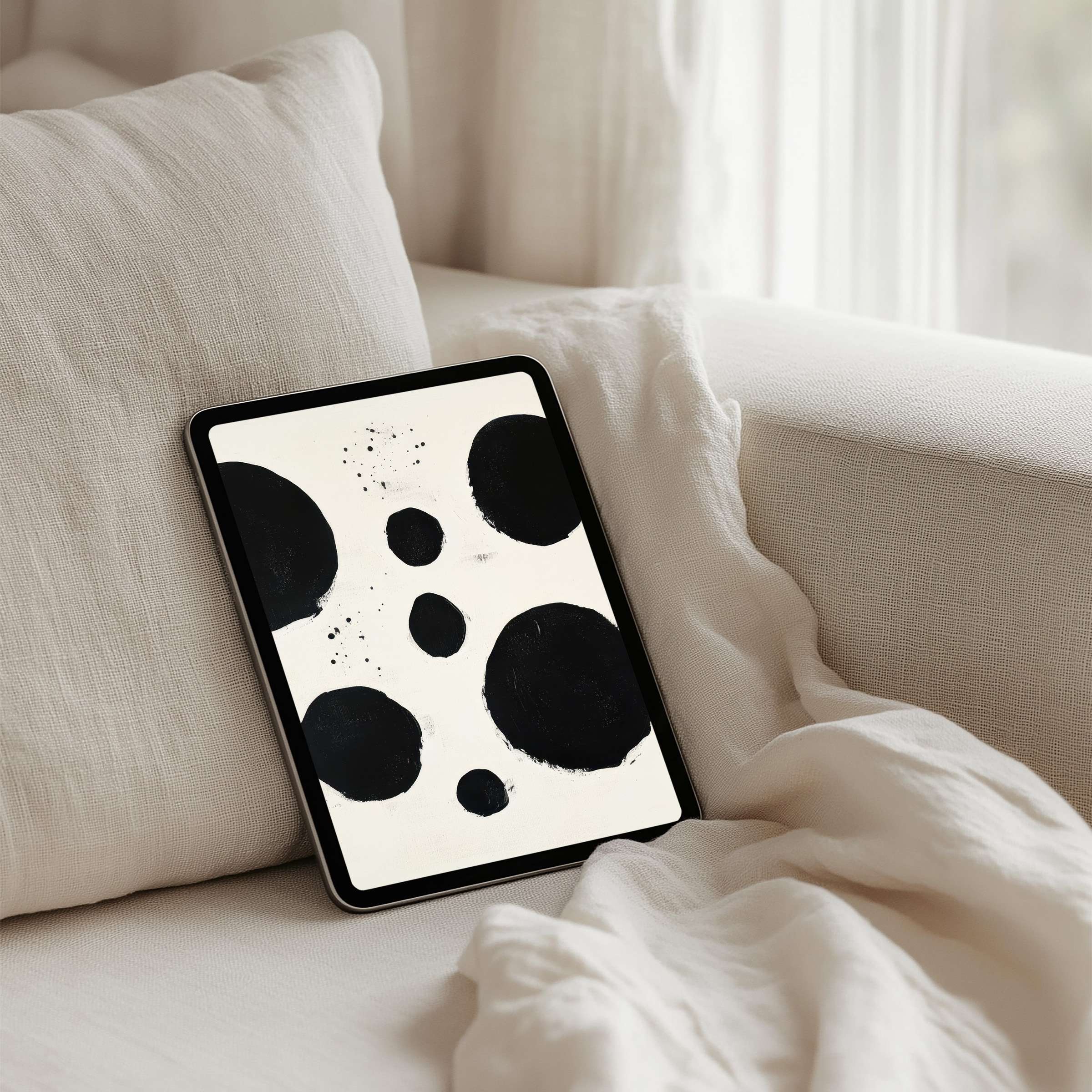 Elegant abstract art iPad background in black and white brings calm inspiration to your tablet instant download for mindfulness