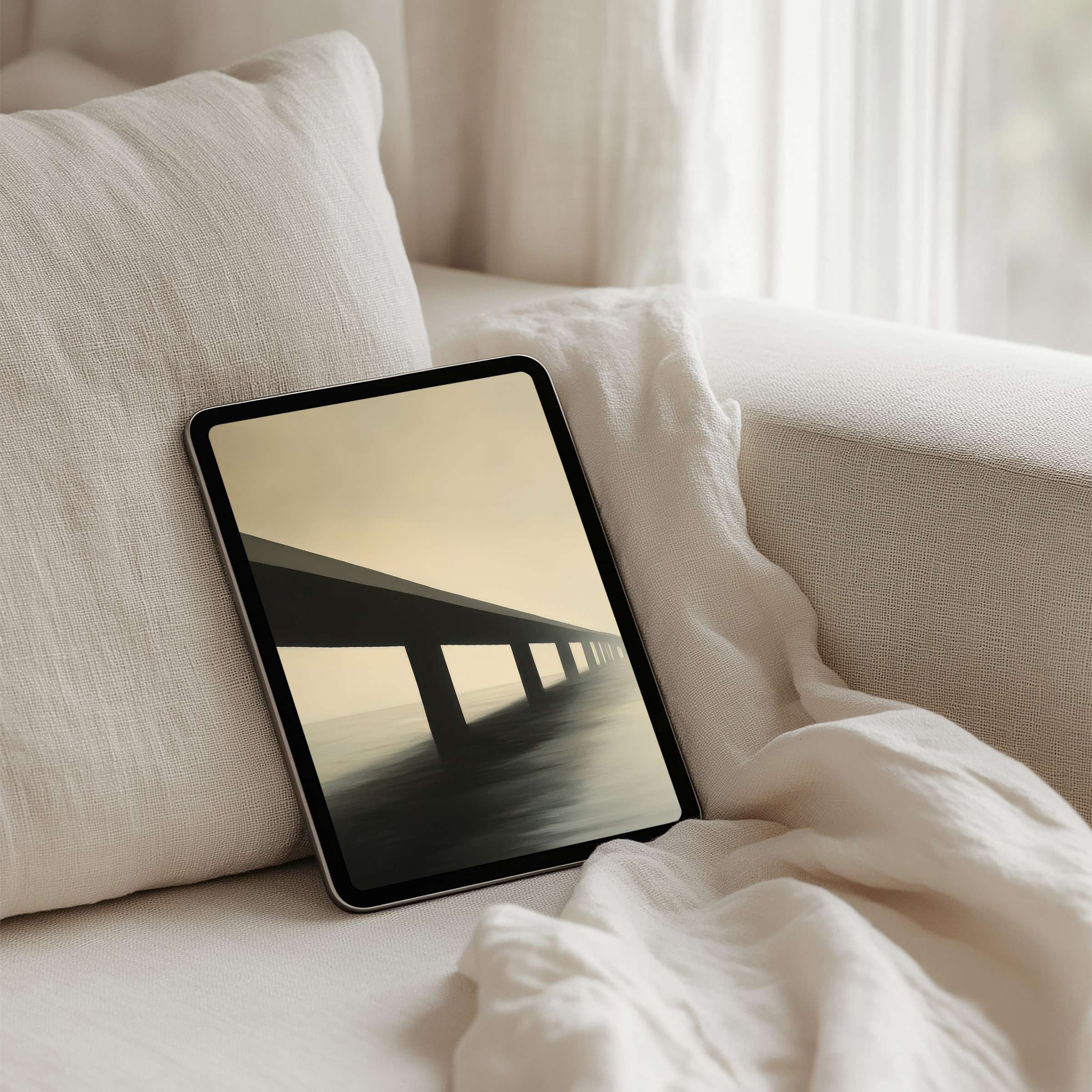Elegant bridge silhouette iPad background offering instant download for your tablet evokes calm inspiration and timeless mindfulness