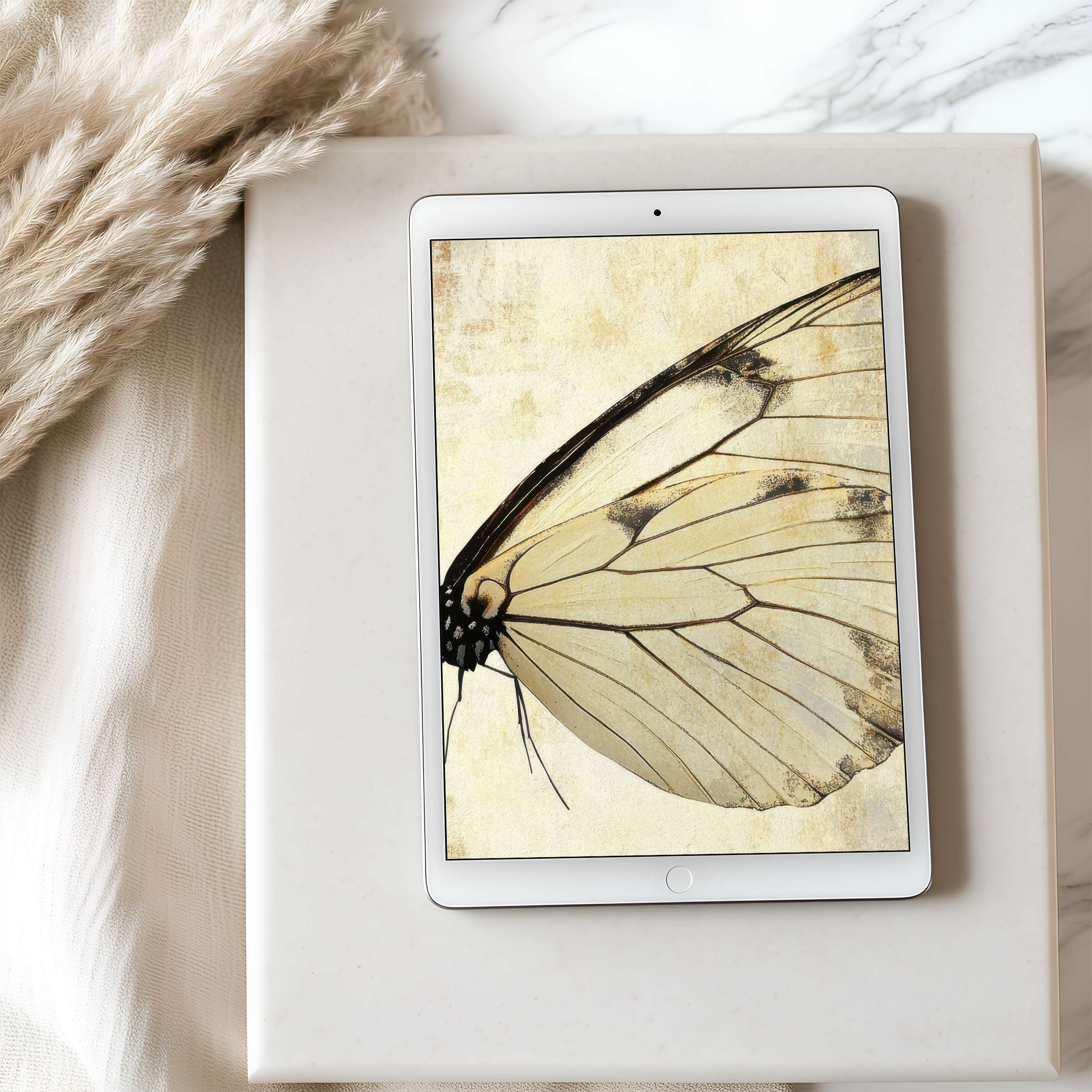 Elegant butterfly wing design as tablet wallpaper, perfect for iPad or Android, offering a serene, high-resolution digital download experience