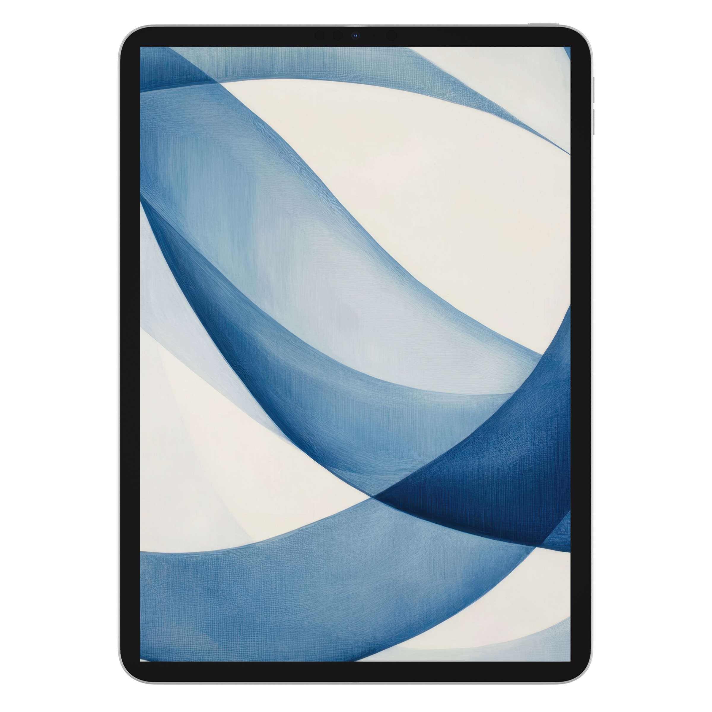 Elegant minimalist iPad wallpaper featuring tranquil blue waves on a tablet background perfect for soothing digital download vibes
