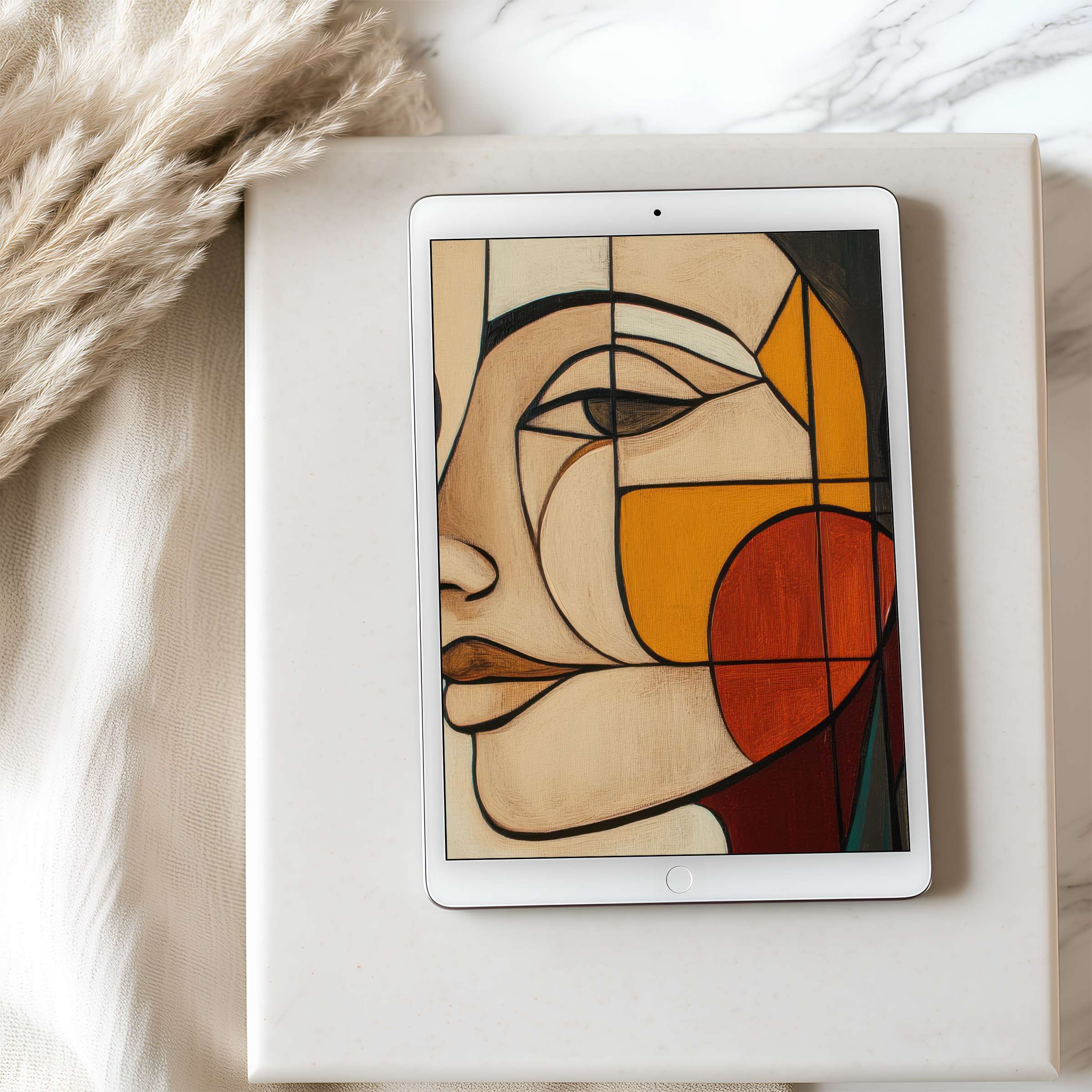 Elegant abstract face in warm earth tones elevates any tablet wallpaper with high resolution design perfect for iPad users