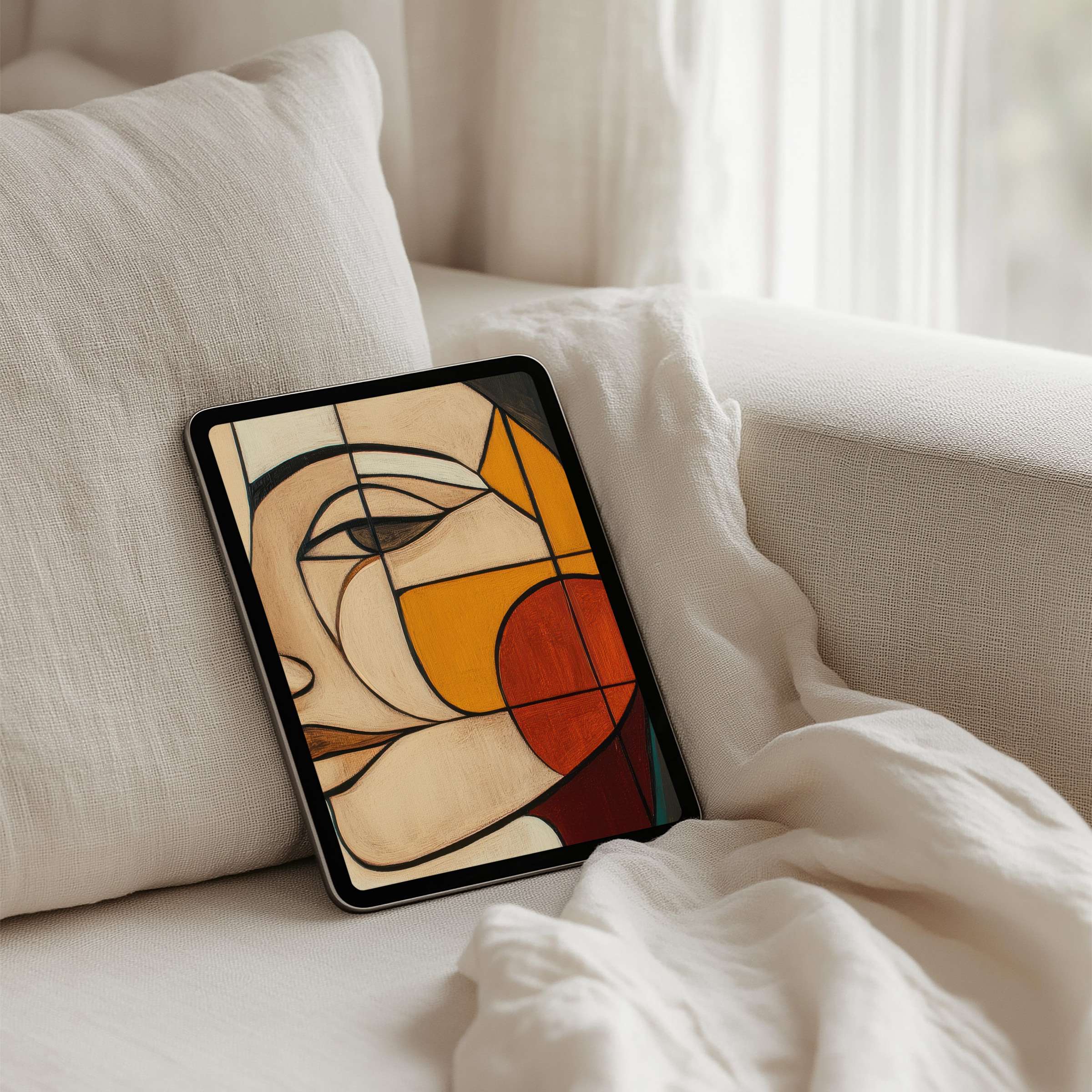 Elegant abstract iPad background in warm hues offers calm and inspiration for your tablet with instant download to enhance mindfulness