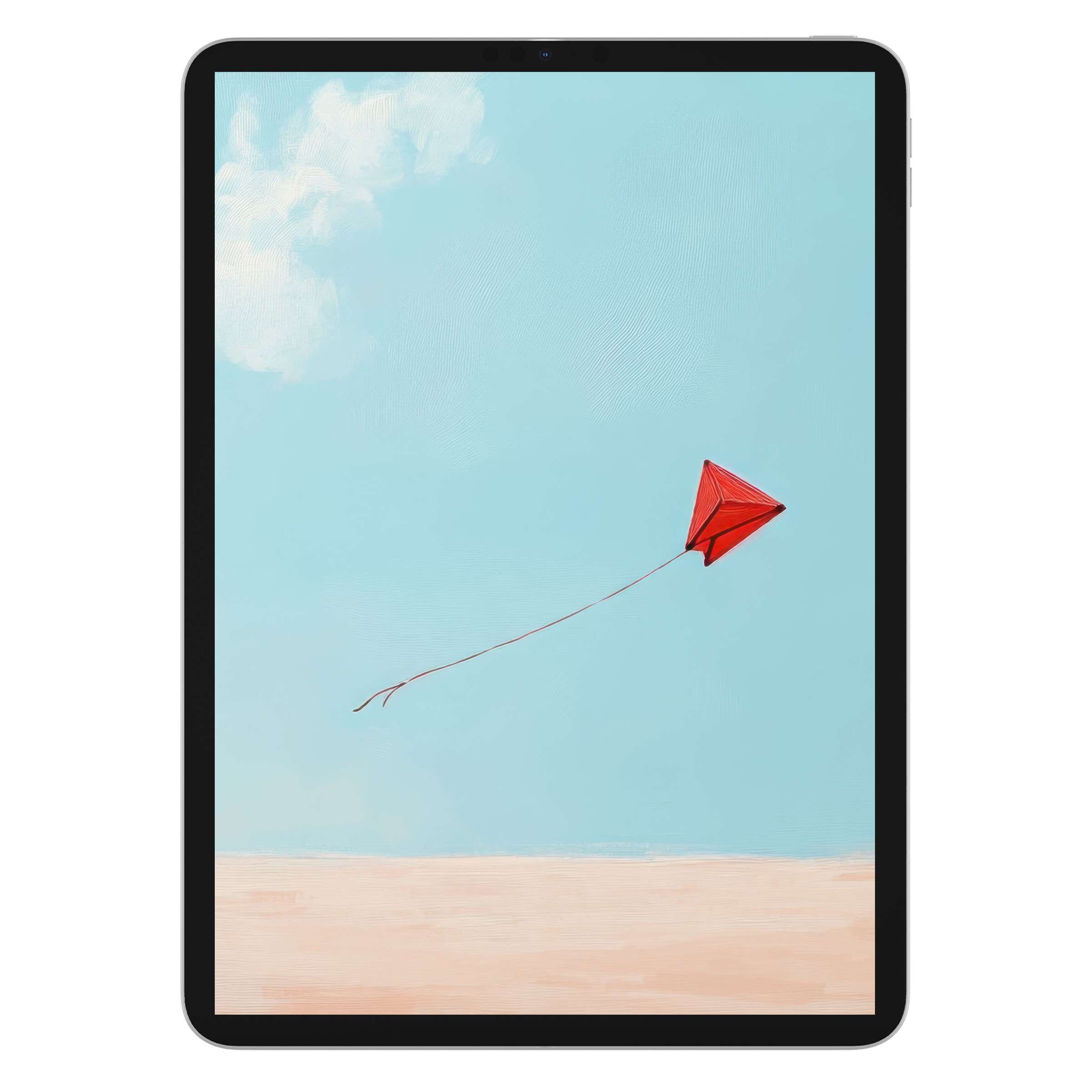 Minimalist iPad wallpaper with a serene sky and red kite digital download perfect for tablet background enhancing visual calm