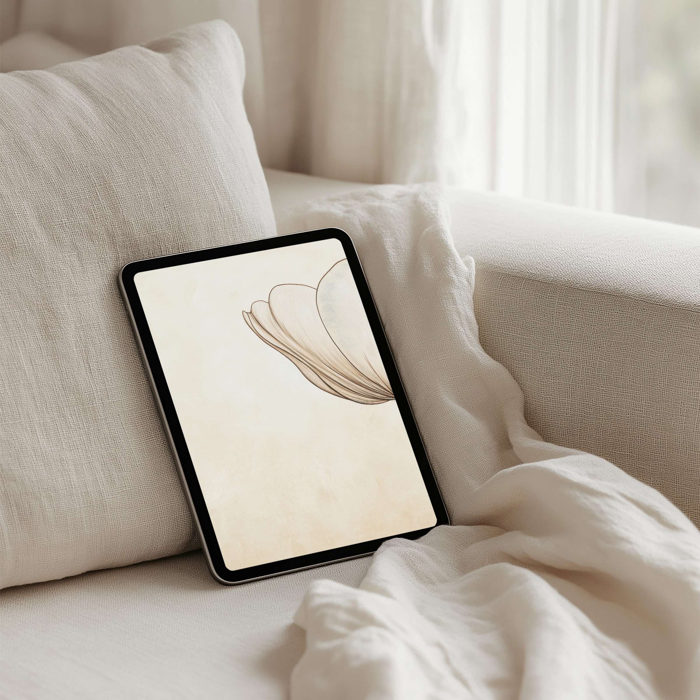 Elegant iPad background with soft neutral tones and delicate line art for instant download inspiring calm on any tablet device