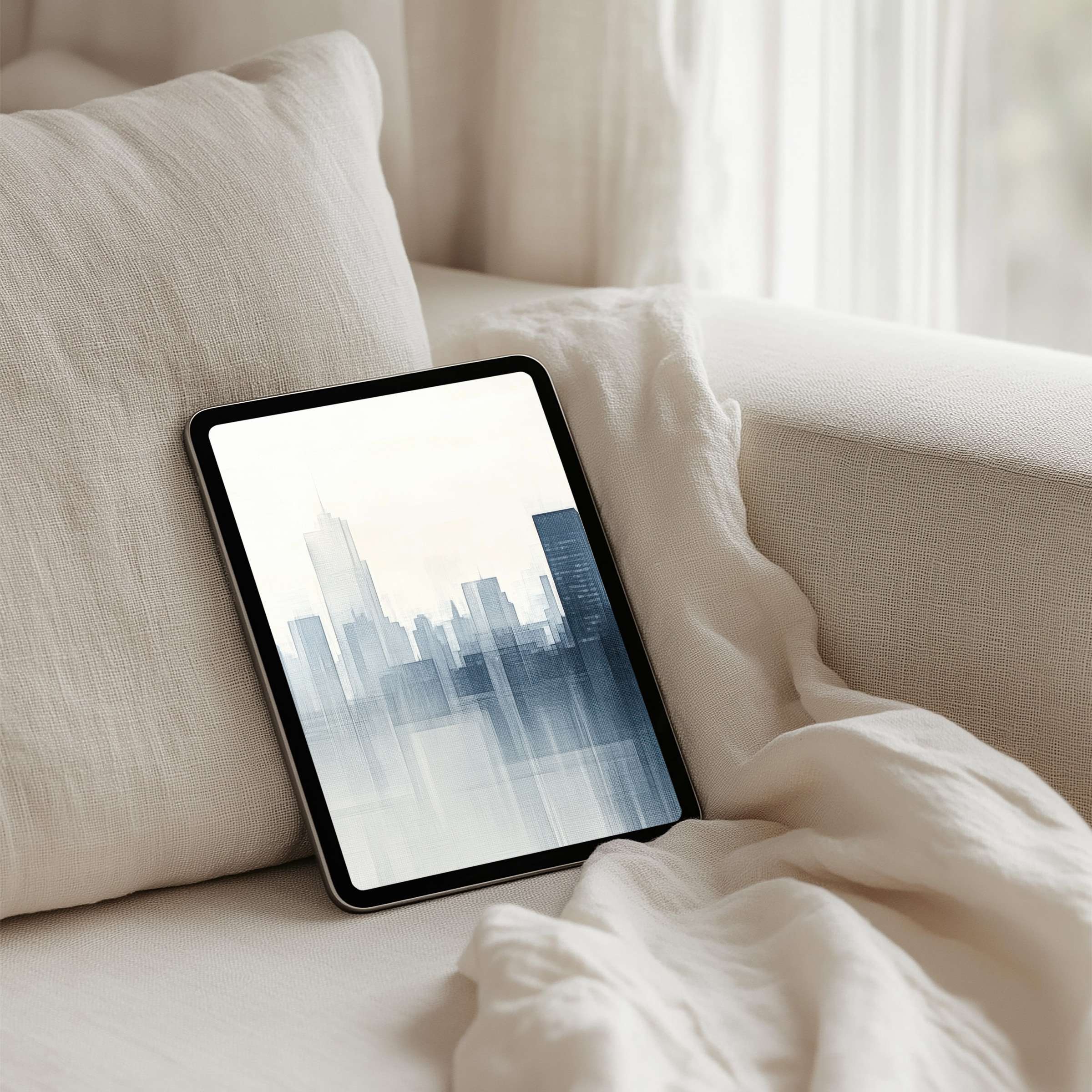 Elegant watercolor cityscape iPad background for a calm, inspiring vibe on any tablet Instant download for mindful living