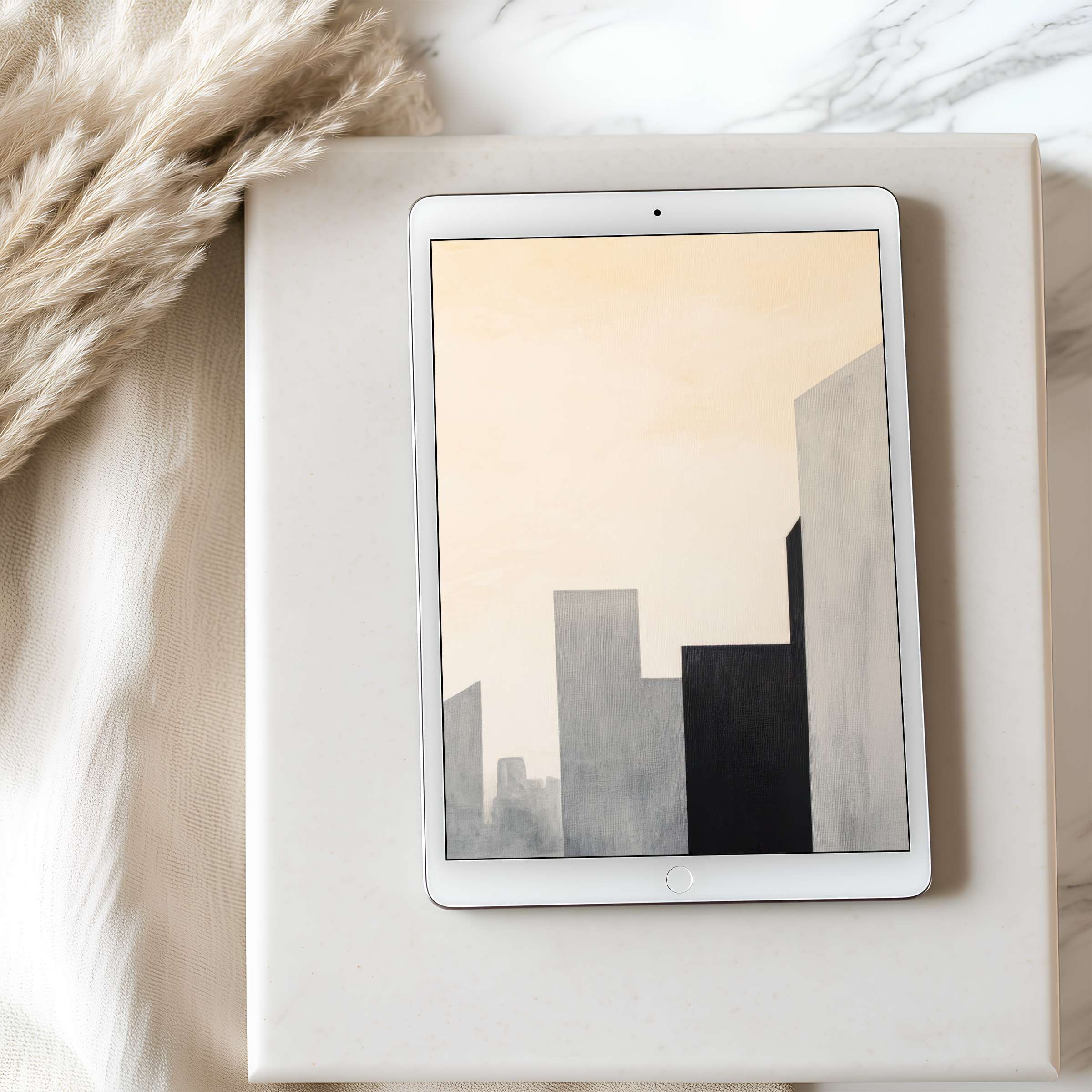Elegant tablet wallpaper featuring minimalist skyscrapers in soft hues enhances any interior space perfectly fits iPad high resolution